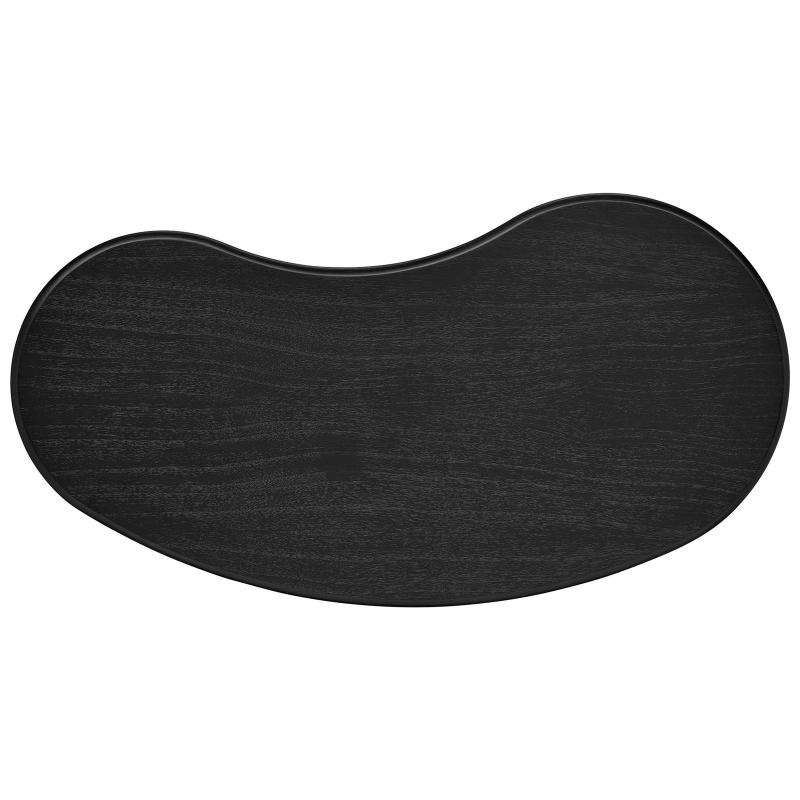Smooth black wood grain tabletop with organic kidney silhouette and beveled edge || EEI-7437-BLK || top_studio
