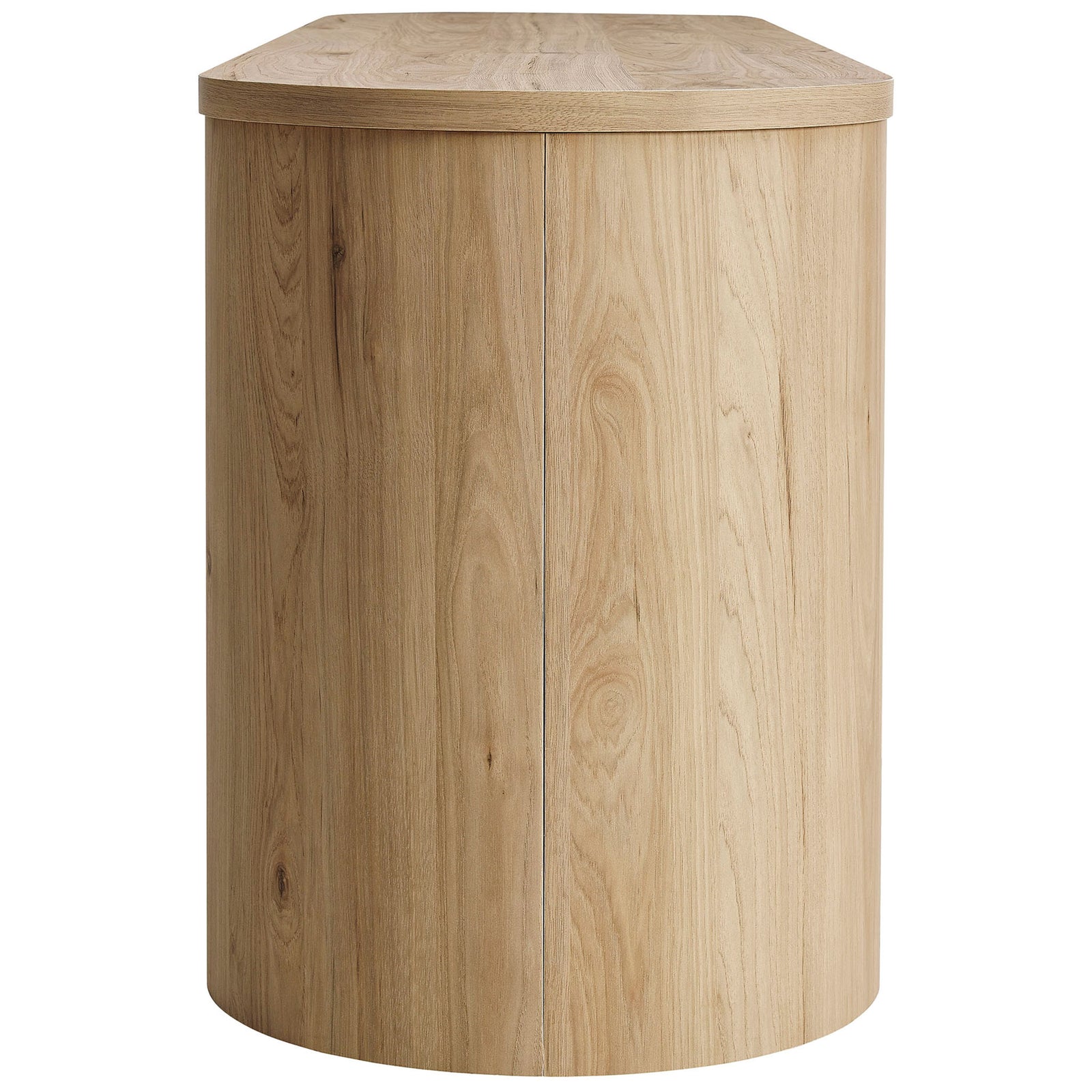 Rounded light oak pedestal base with natural wood grain that emphasizes the cabinet's sculptural form || EEI-7440-LOA || leg_studio