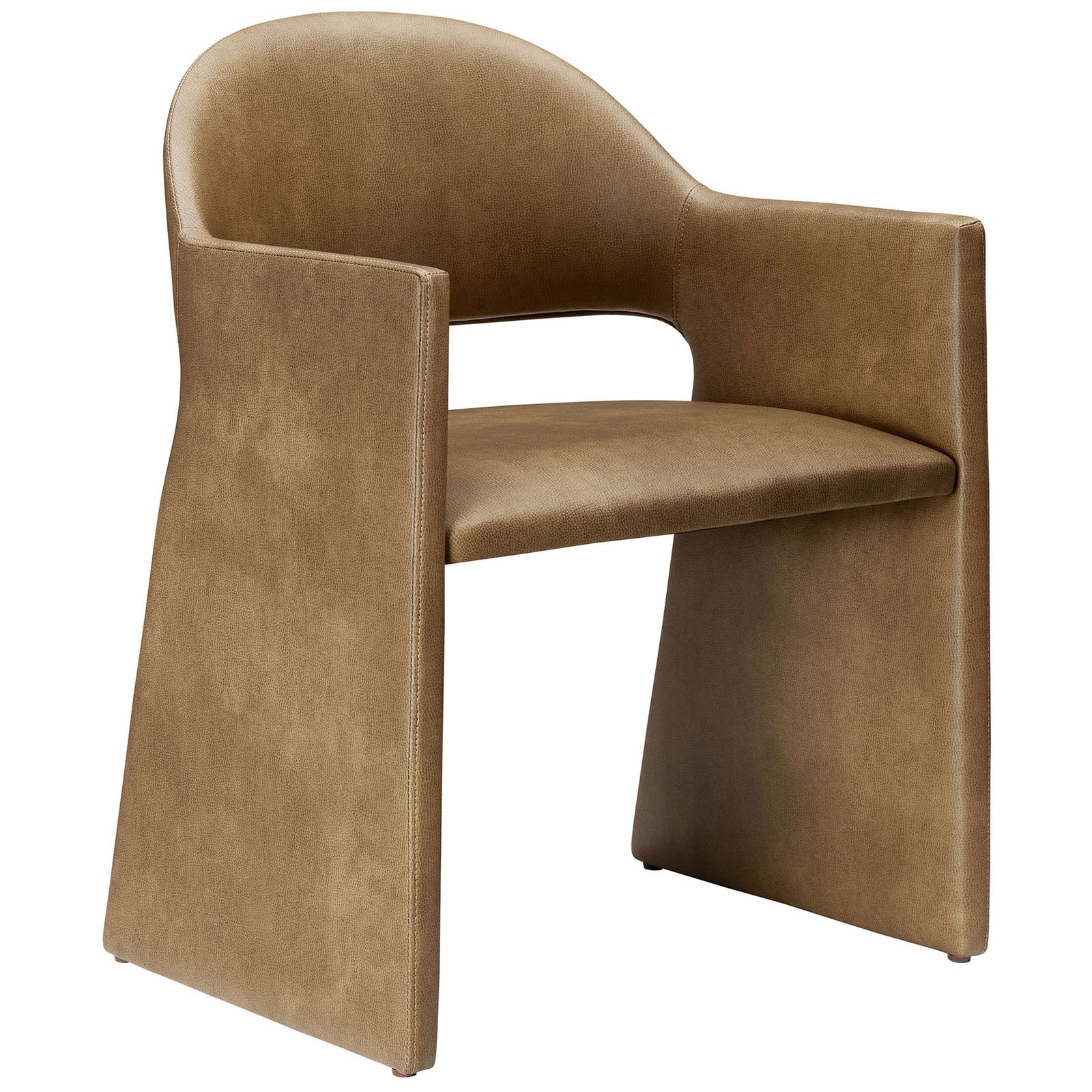 Modern toast vegan leather barrel chair with sleek waterfall arms and tailored silhouette || EEI-7442-TST || front_angle_studio