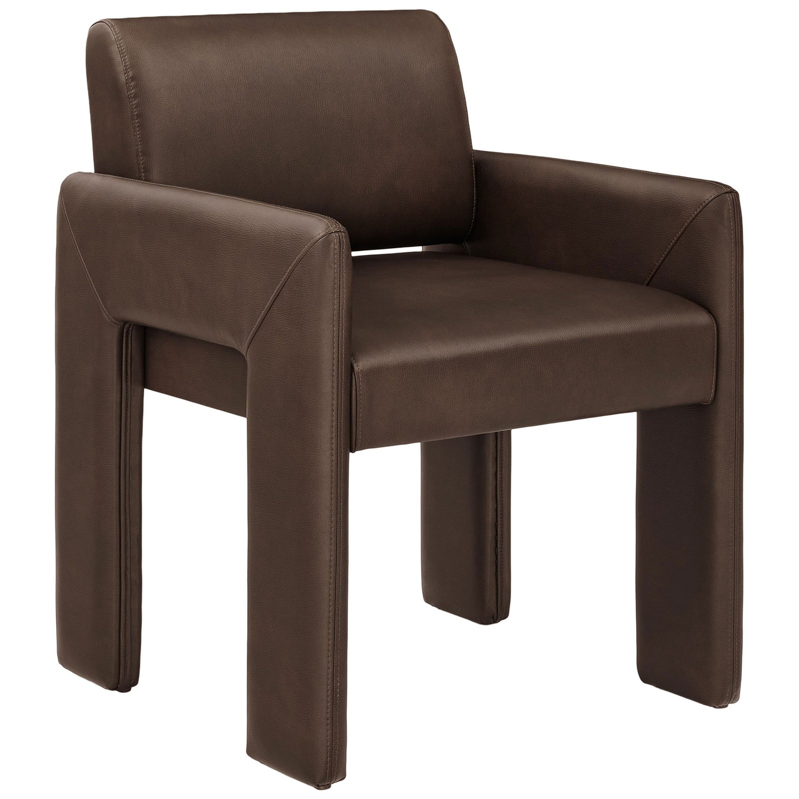 Bold vegan leather armchair in rich espresso with fully upholstered block legs and integrated arms. || EEI-7443-ESP || front_angle_studio
