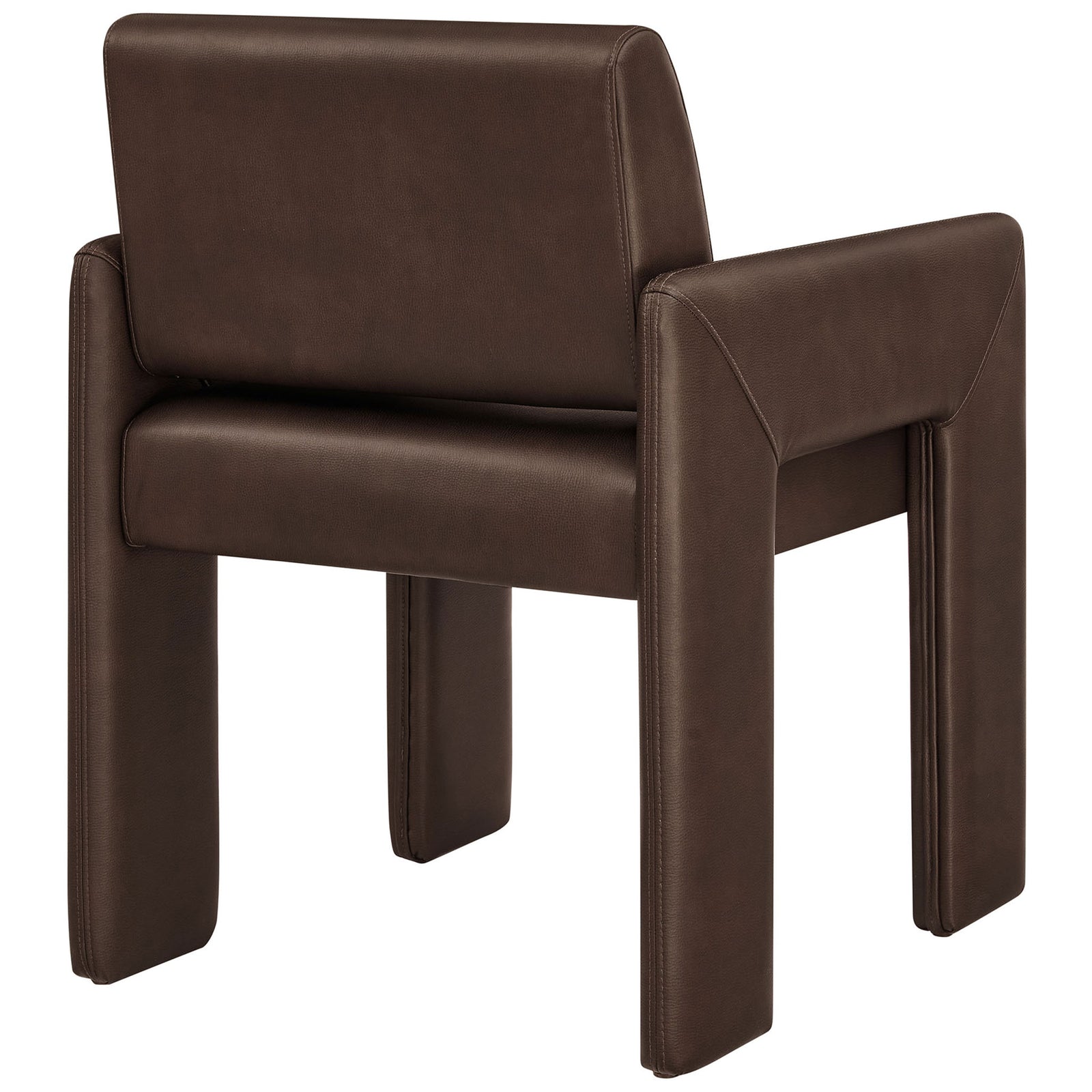 Espresso vegan leather armchair with smooth wraparound back and tailored stitching on arms and legs. || EEI-7443-ESP || back_angle_studio