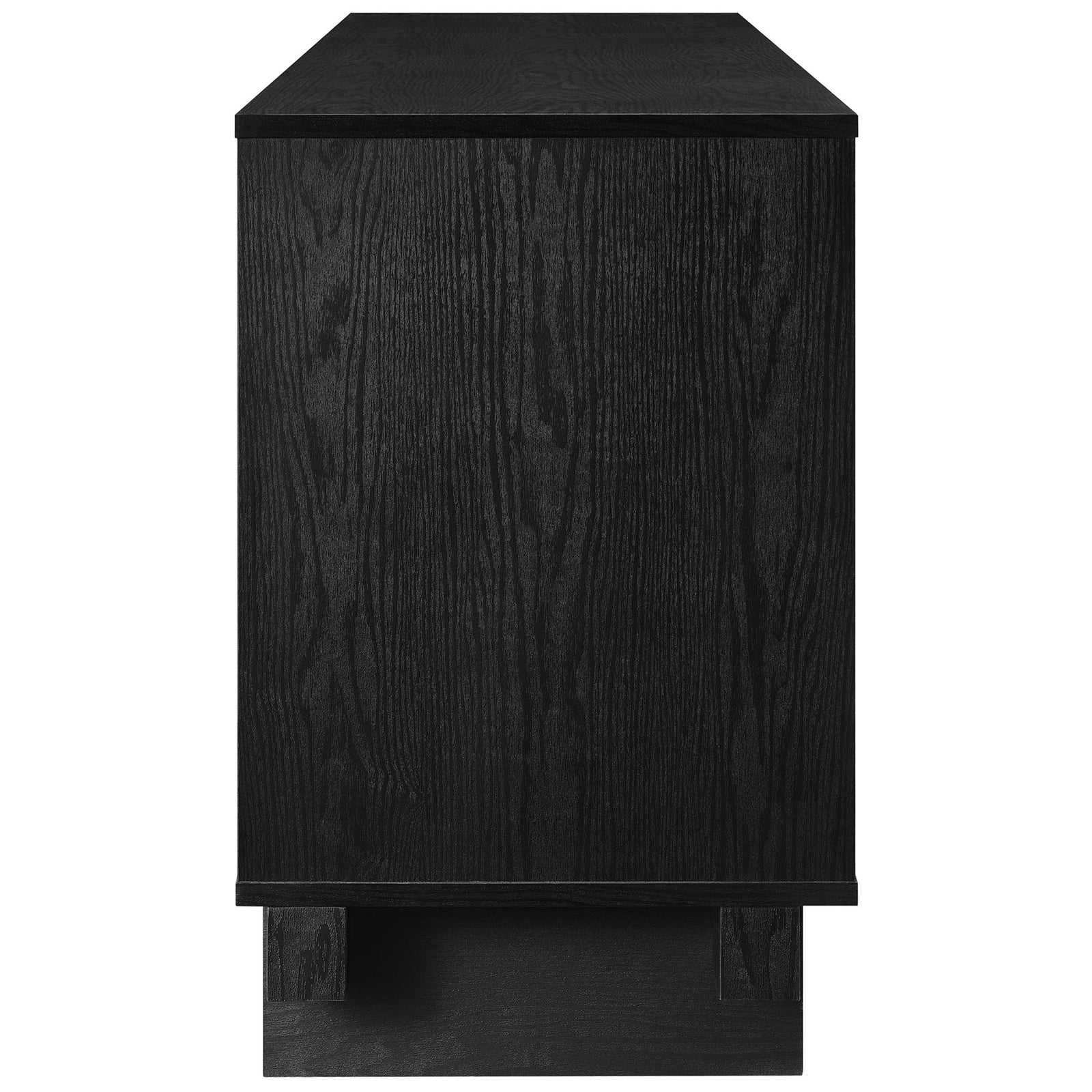 Black Knox TV stand highlighting rich wood grain and sturdy plinth style base || EEI-7450-BLK || side_studio