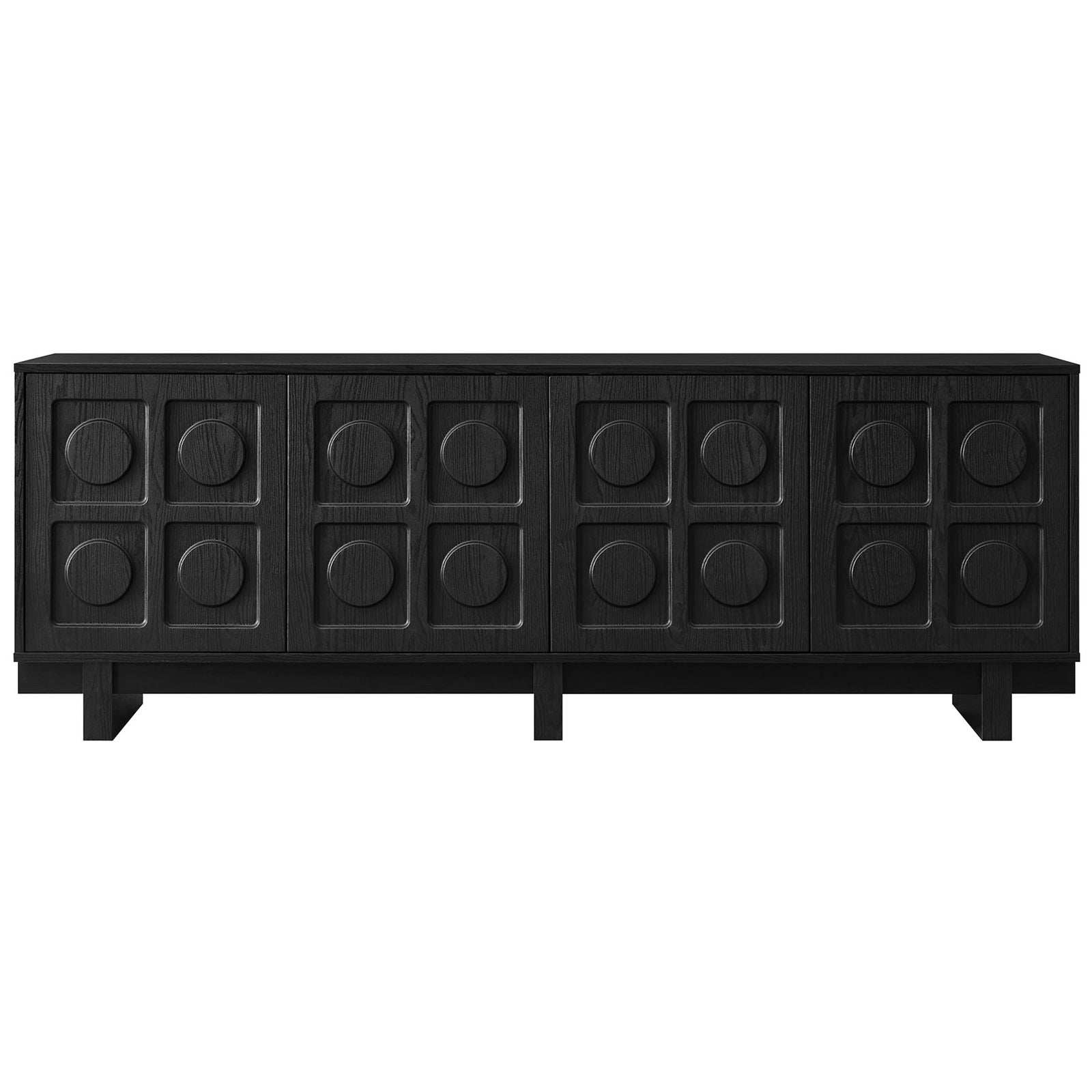 Black Knox TV stand featuring four raised circle cabinet doors for graphic texture || EEI-7450-BLK || front_studio