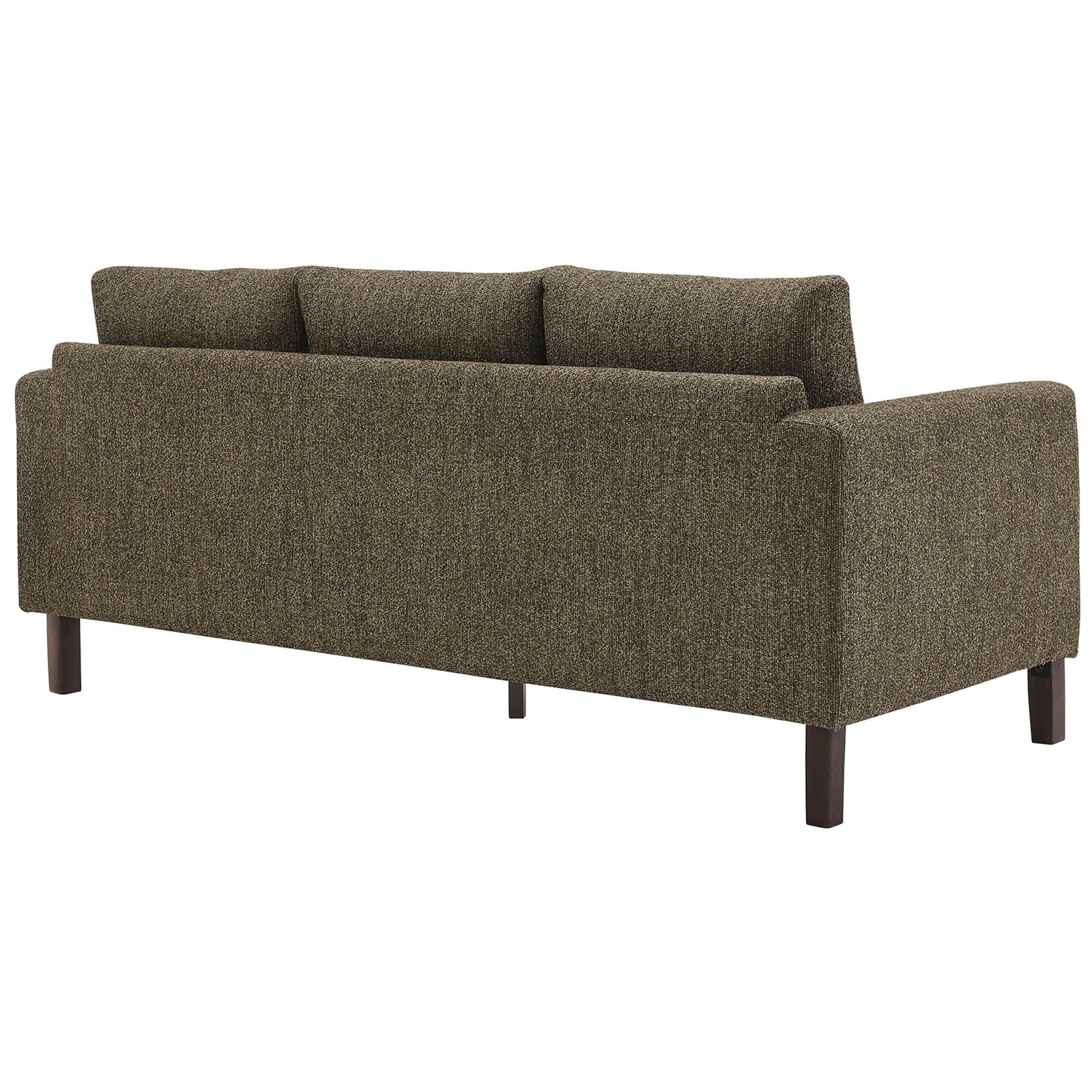 Antique espresso boucle sofa with a clean, tailored back and slim coordinating wood legs || EEI-7461-ATQ-ESP || back_angle_studio