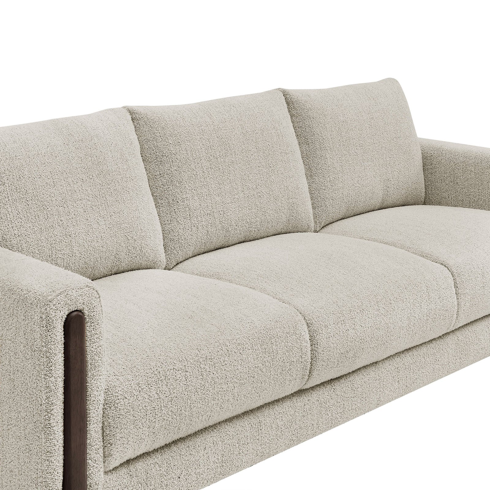 Textured boucle upholstery and generous seat cushions that create a soft, cozy sitting surface || EEI-7461-PCH-ESP || detail_studio