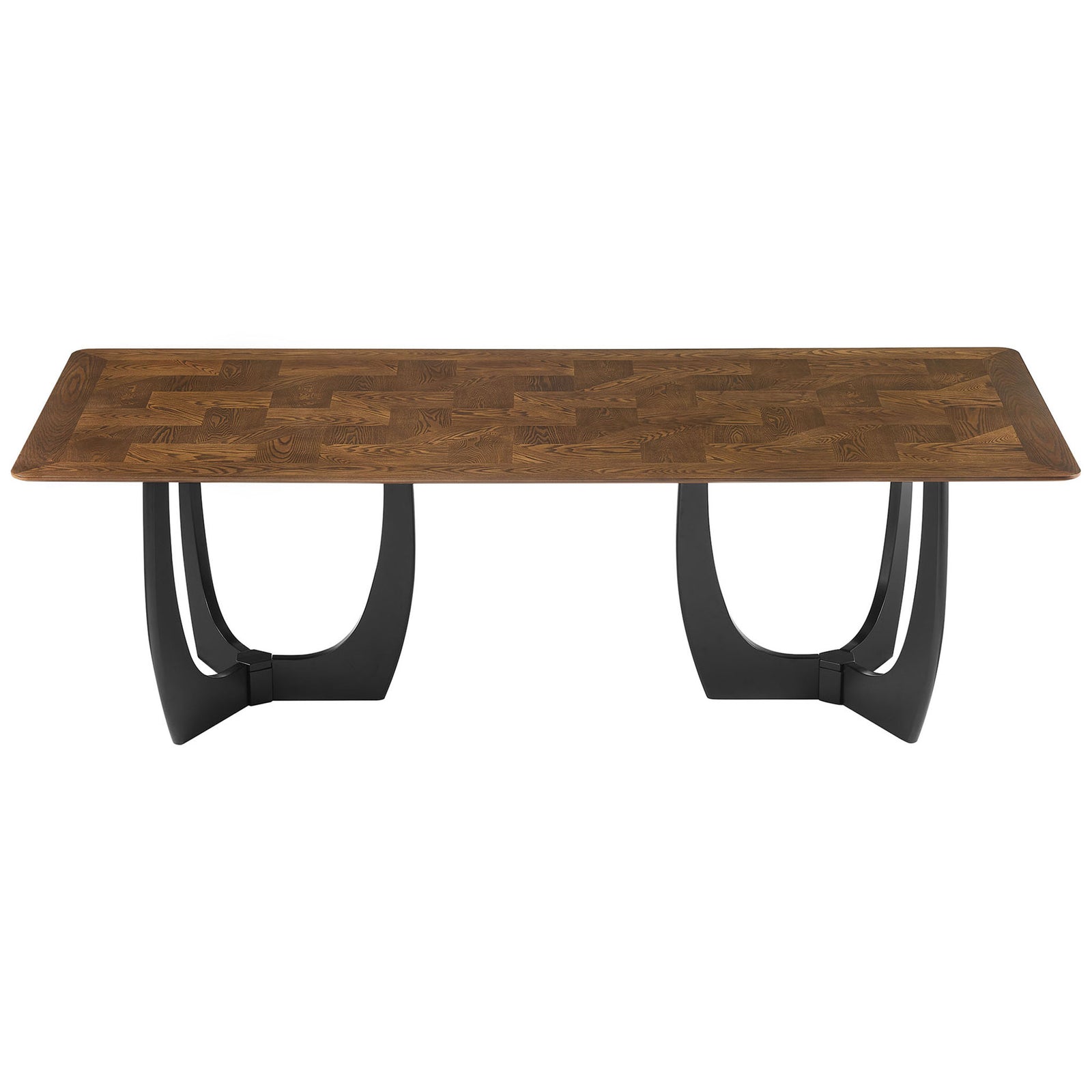 Walnut dining table emphasizes generous legroom beneath the top and a sturdy connected U-shaped base. || EEI-7462-WAL || front_studio
