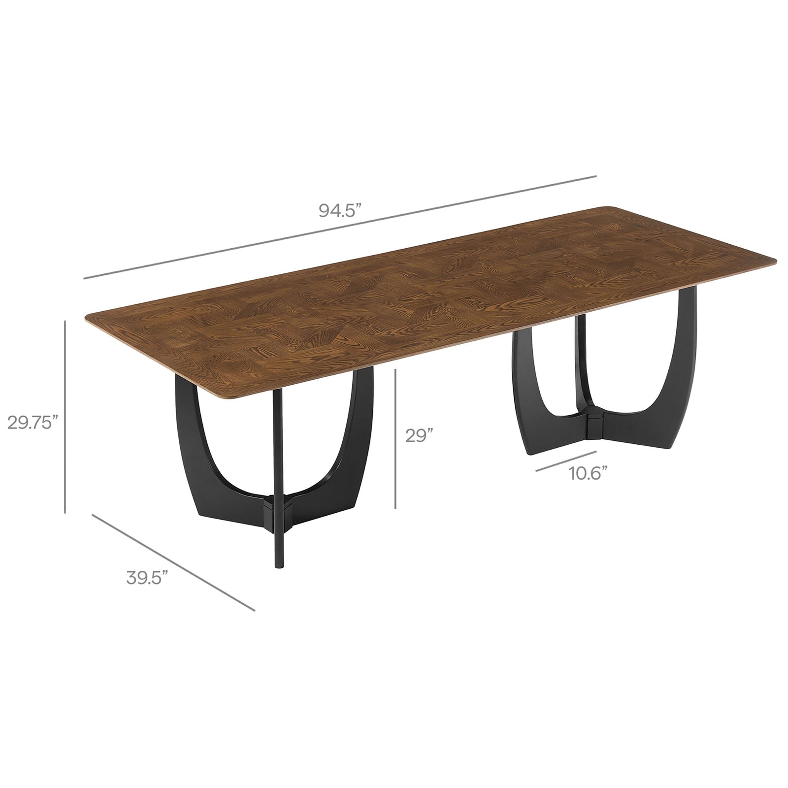 Dimension diagram of the Wrenly walnut dining table showing overall length, width, and height measurements. || EEI-7462-WAL || dimension_studio