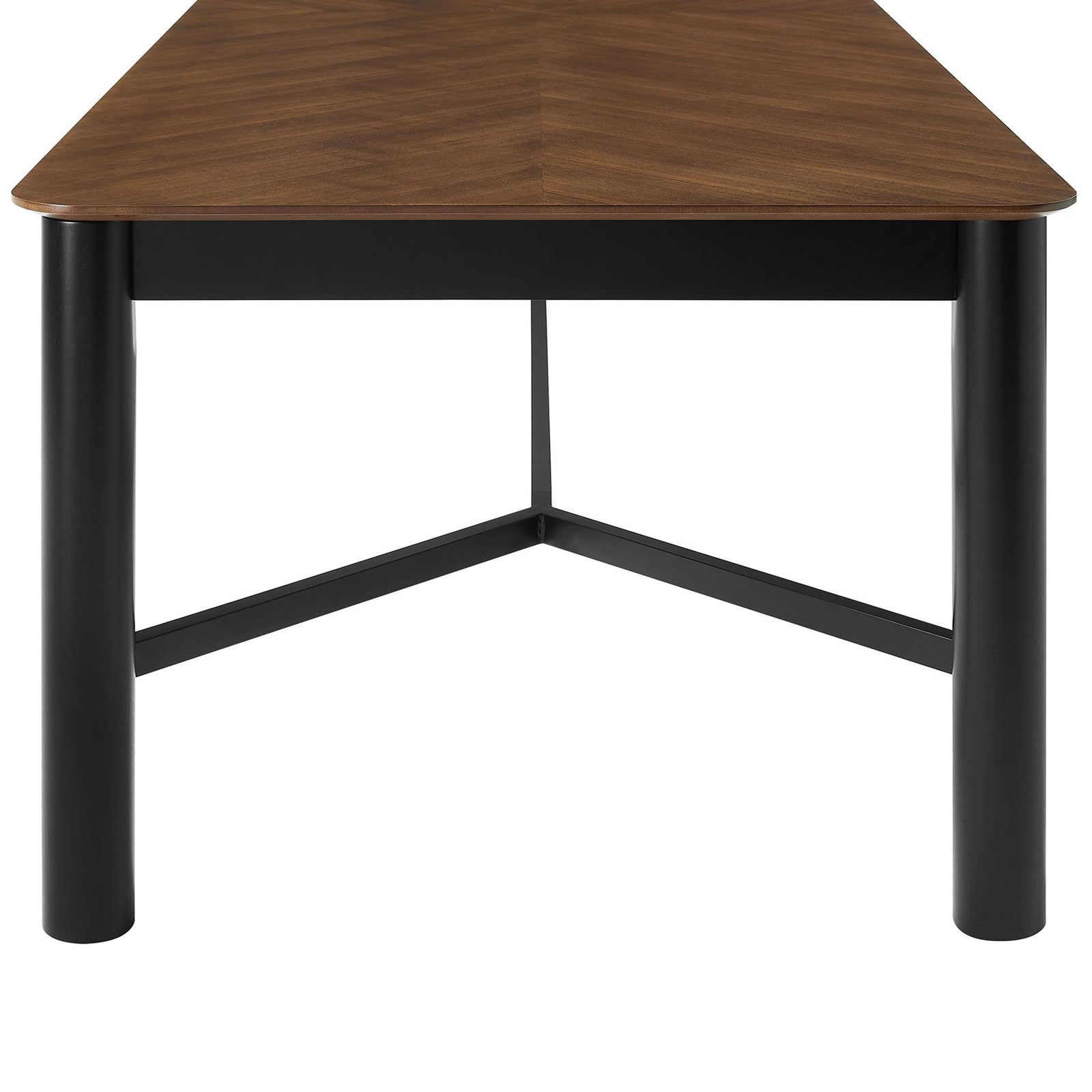 Walnut dining table base with cylindrical legs and angular cross support || EEI-7463-WAL || leg_studio