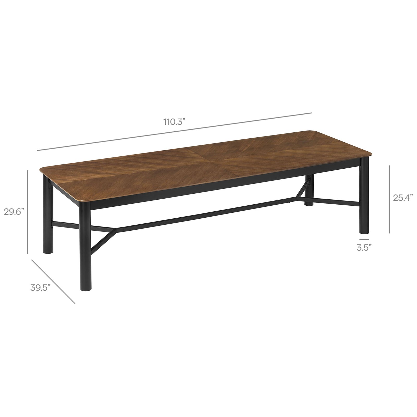 Dimension diagram of walnut dining table showing length, width, and height measurements || EEI-7463-WAL || dimension_studio