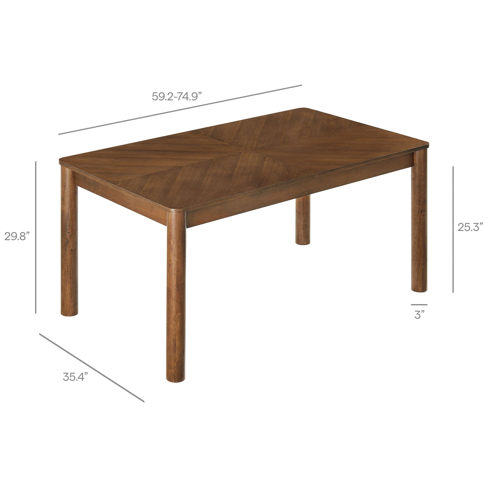 Dimensions display the table length, width, height, and leg clearance for easy planning || EEI-7464-WAL || dimension_studio