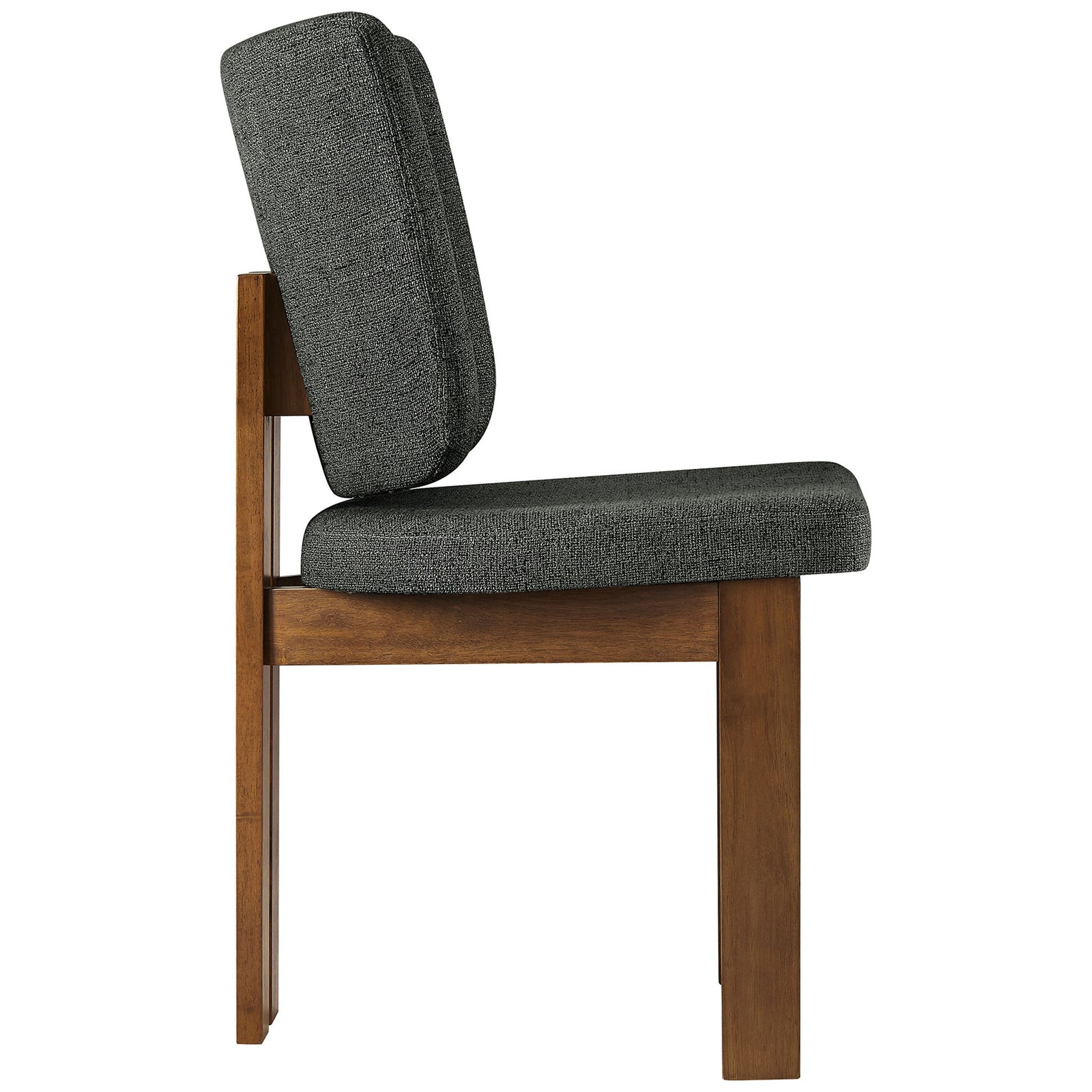 Modern dining chair with charcoal upholstery, slim silhouette, and strong rubberwood legs. || EEI-7465-CHA || side_studio