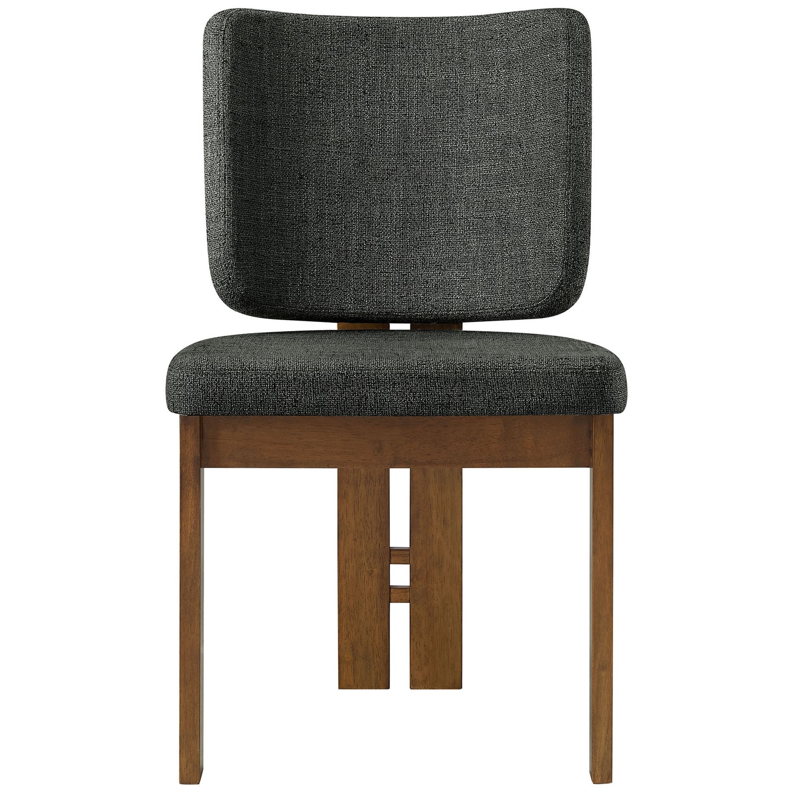Charcoal dining chair with plush seat, gently curved backrest, and warm rubberwood base. || EEI-7465-CHA || front_studio