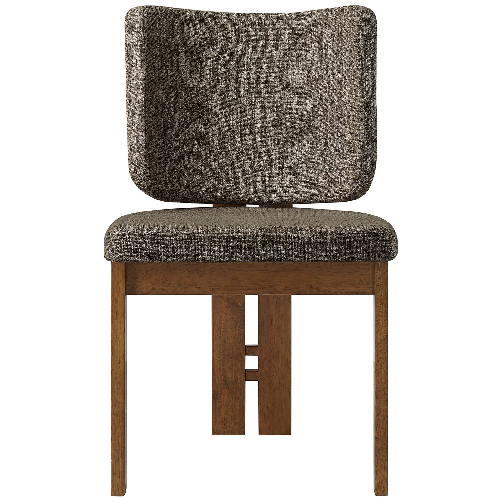 Taupe upholstered dining chair with wide cushioned backrest and supportive center stretcher base || EEI-7465-TAU || front_studio