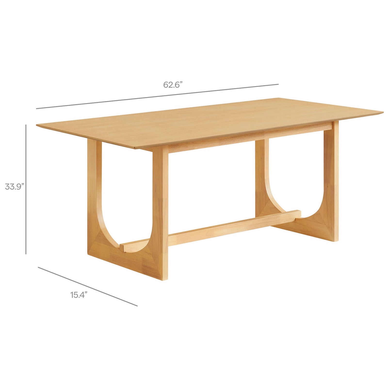 Rectangular oak dining table with overall dimensions labeled for easy size reference || EEI-7466-OAK || dimension_studio