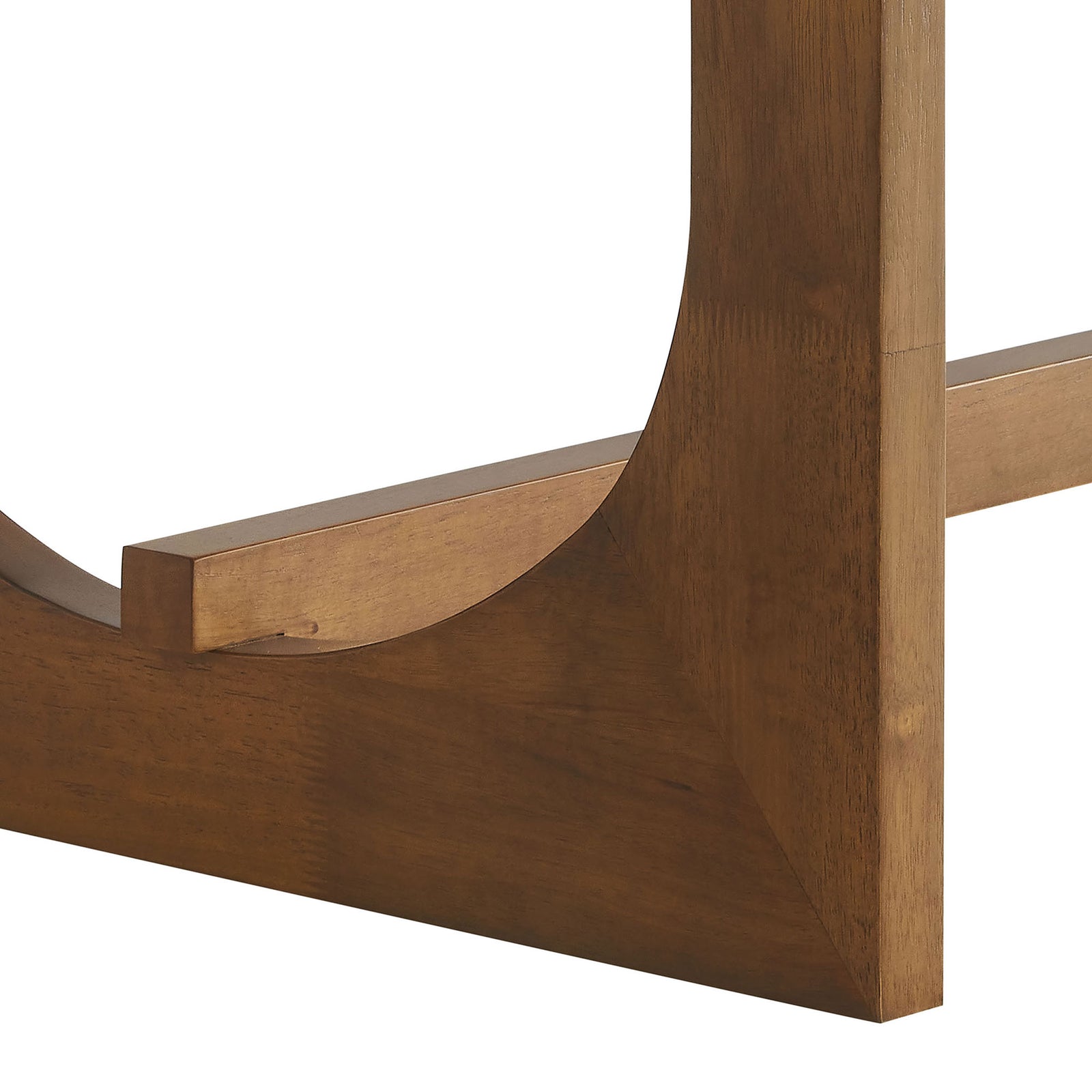 Walnut dining table base with smooth U-shaped leg detail and central stretcher for added stability and support || EEI-7466-WAL || leg_studio