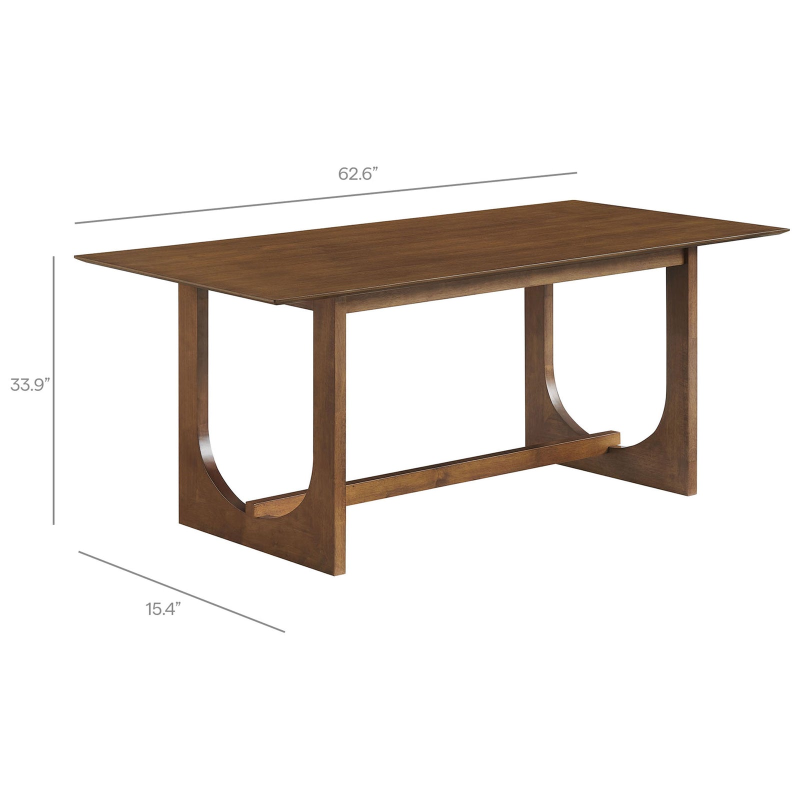Dimensional diagram of the Ashcroft walnut dining table showing overall width, depth, and leg spacing for planning || EEI-7466-WAL || dimension_studio