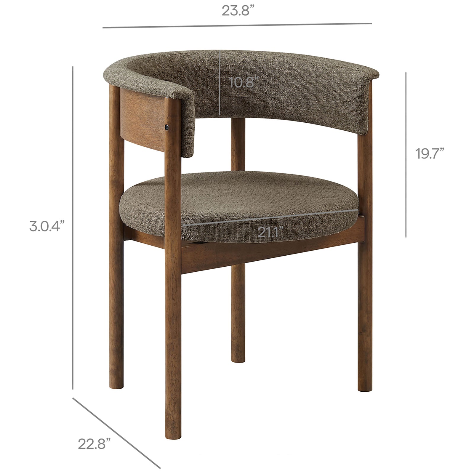 Taupe curved dining chair with round seat and open back sized for versatile dining spaces || EEI-7467-TAU || dimension_studio