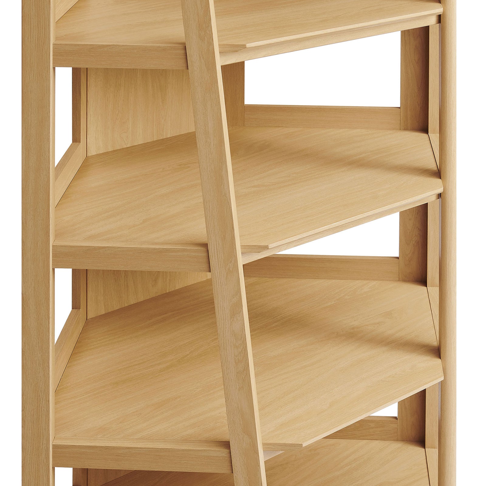 Oak wood grain and wedge-shaped shelves with a smooth, durable laminate finish || EEI-7469-OAK || detail_studio