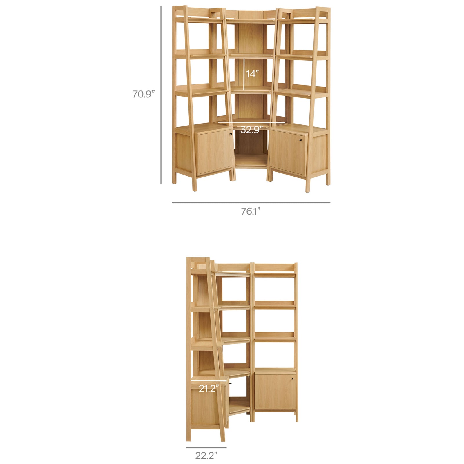 Generous 76.1 inch width and 70.9 inch height provide a bold, space-efficient display. || EEI-7470-OAK || dimension_studio
