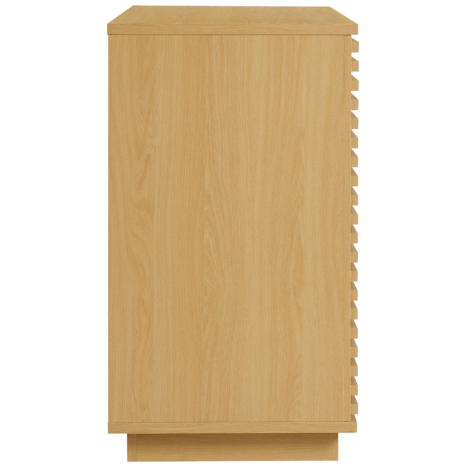 Smooth oak cabinet side with matching wood grain finish and sturdy plinth base || EEI-7476-OAK || side_studio