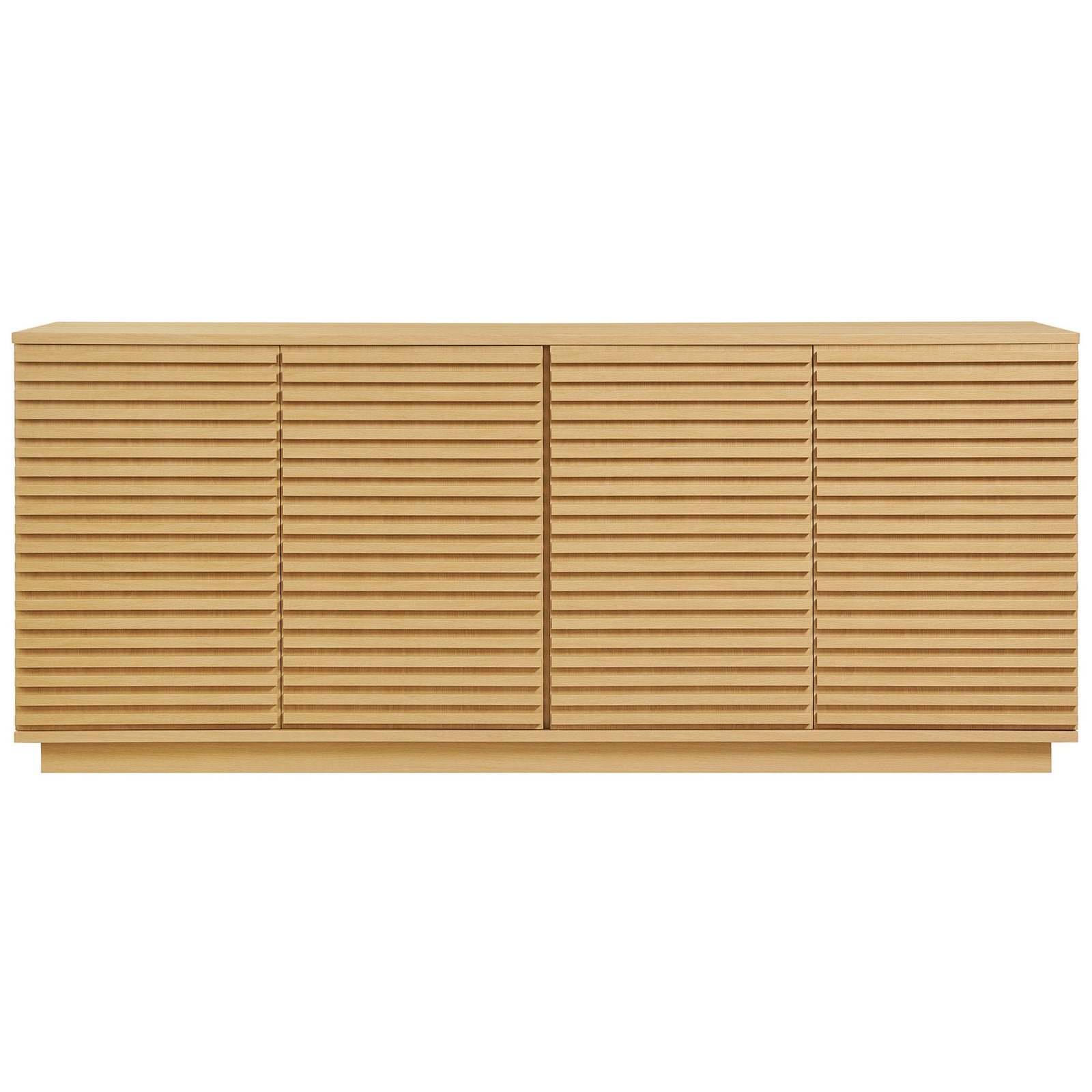Oak fluted 4-door sideboard with clean lines and a minimalist plinth base for versatile storage || EEI-7477-OAK || front_studio