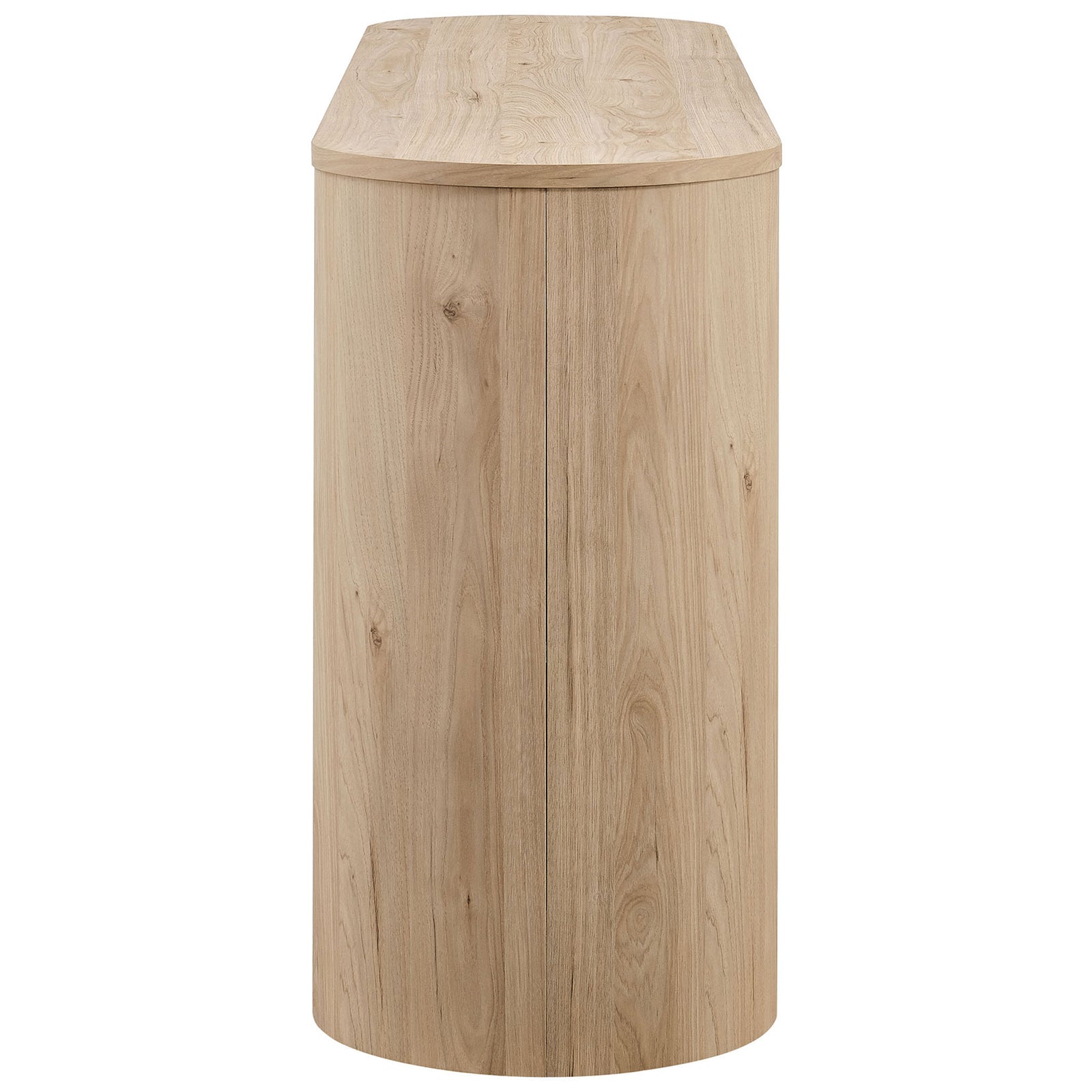 Rounded oval sideboard silhouette in light oak finish with continuous wood grain and smooth edges || EEI-7478-LOA || side_studio