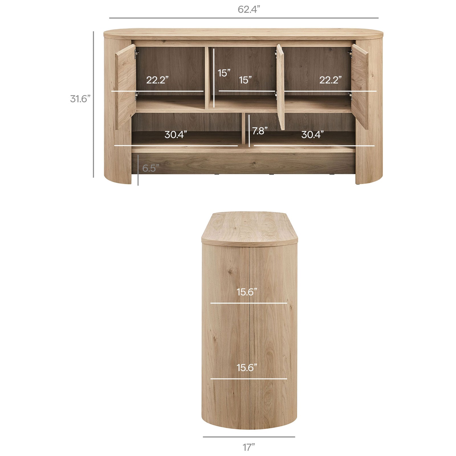 Dimension graphic detailing the sideboard width, height, depth, and interior clearances || EEI-7478-LOA || dimension_studio