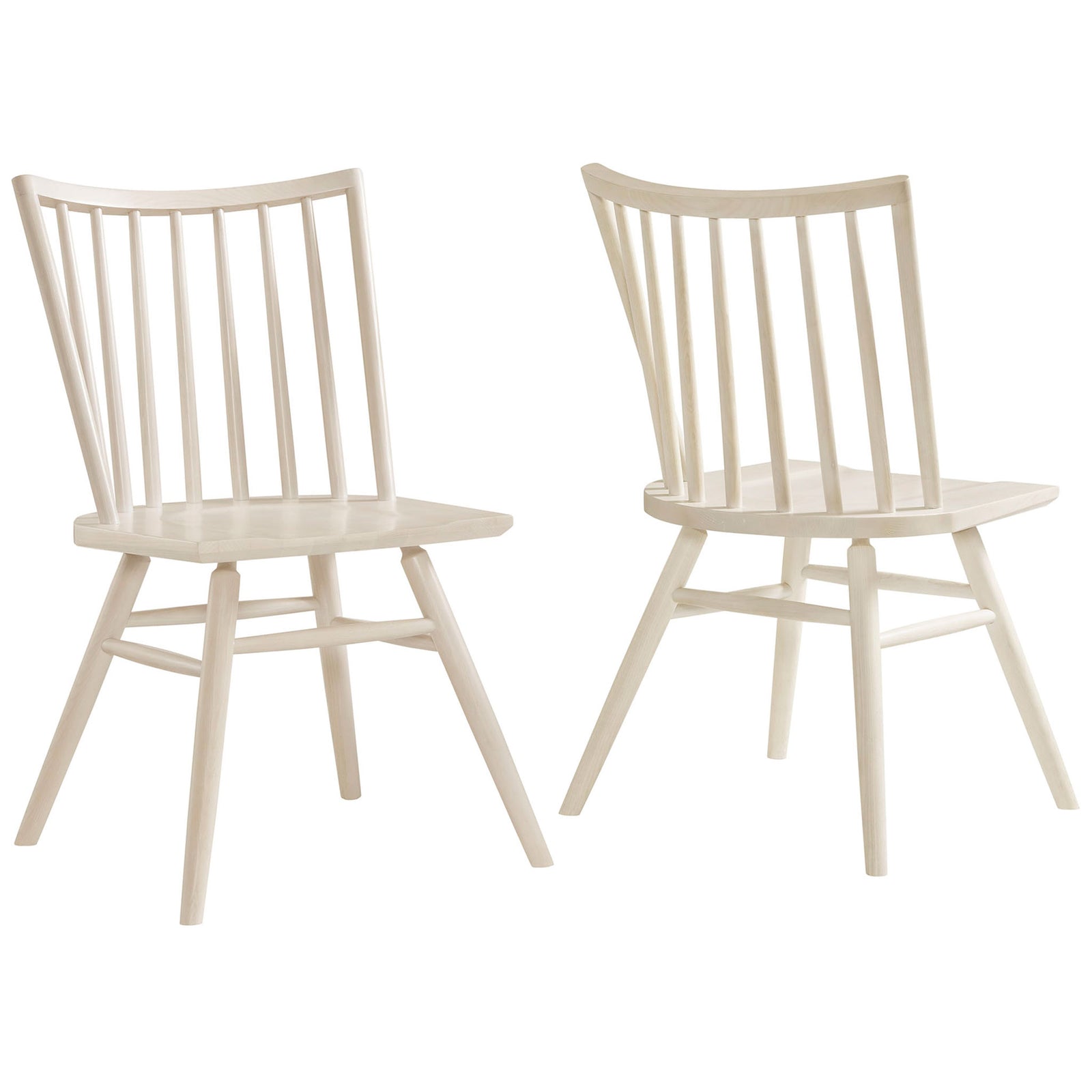 Set of two white wash spindle back dining chairs with contoured seats || EEI-7482-WWA || front_angle_multi_studio