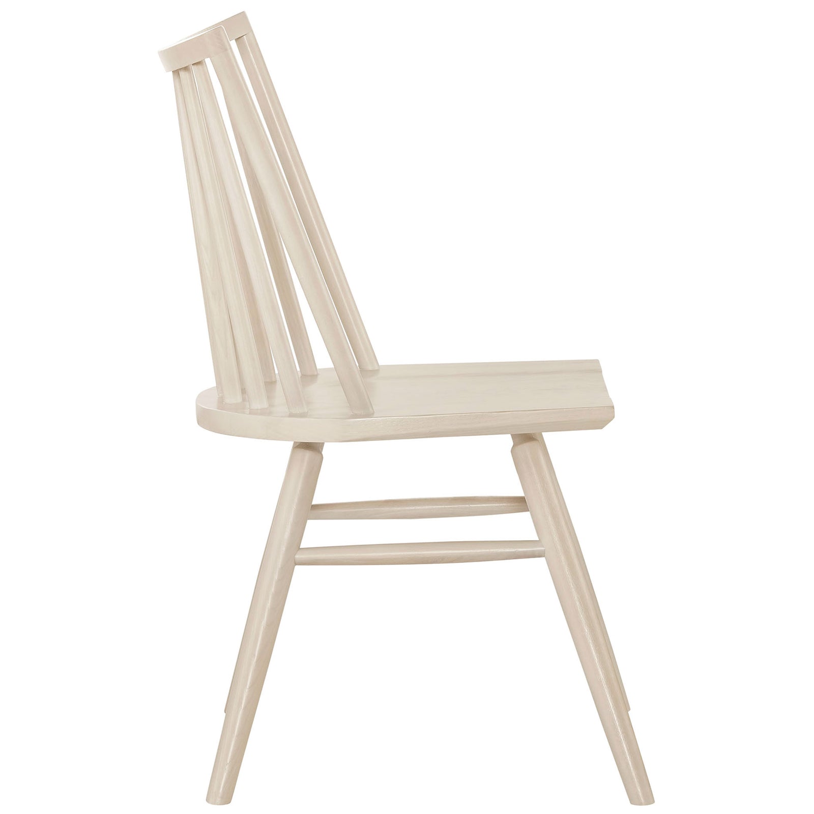 White wash dining chair highlighting the curved backrest and splayed legs || EEI-7482-WWA || side_studio