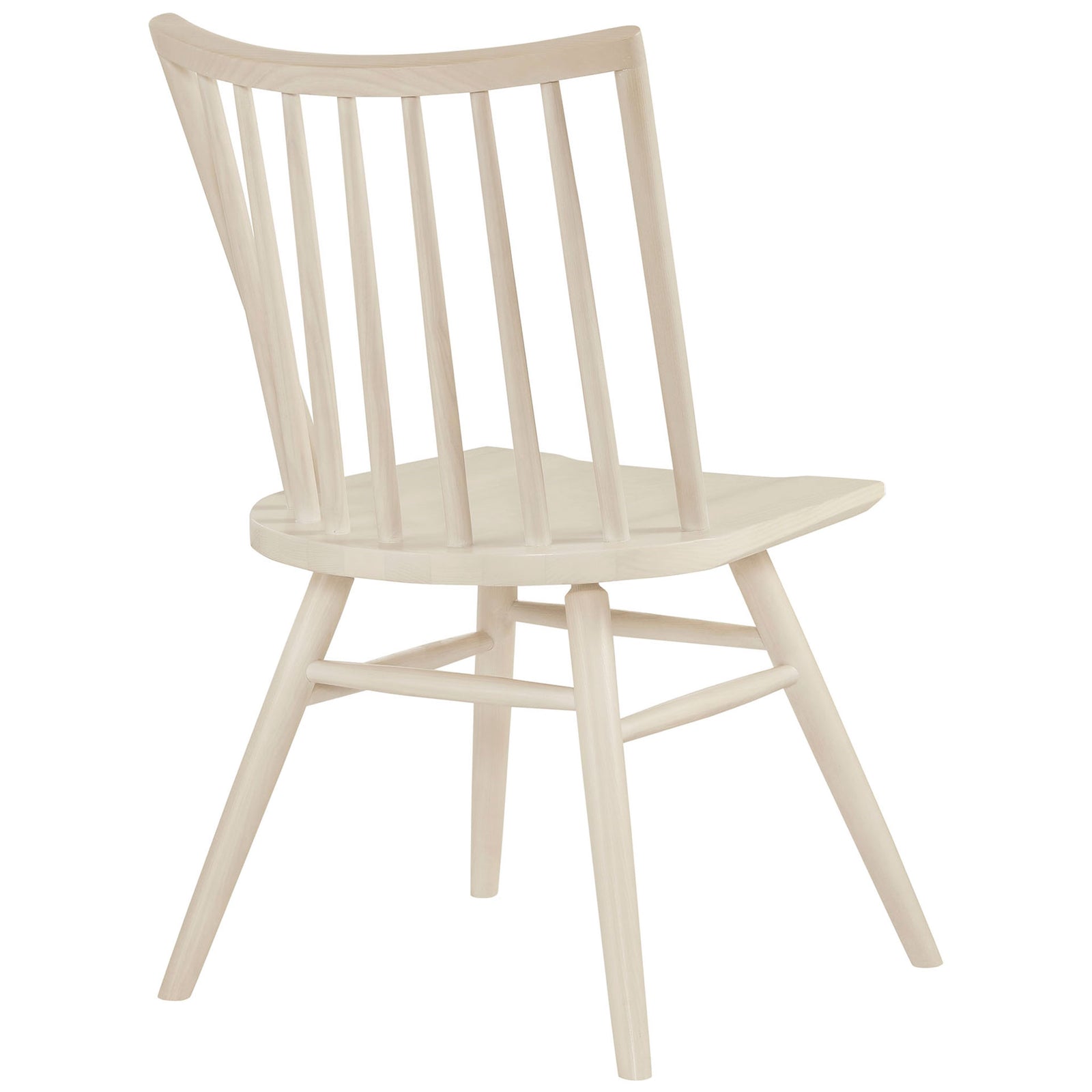 White wash chair showcasing vertical spindle backrest and sturdy wood legs || EEI-7482-WWA || back_angle_studio