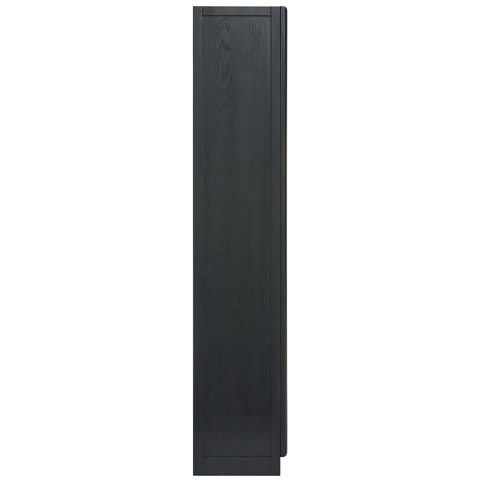 Black oak display cabinet with slim 16 inch depth and a clean, fully paneled cabinet wall || EEI-7484-BLK-OAK || side_studio