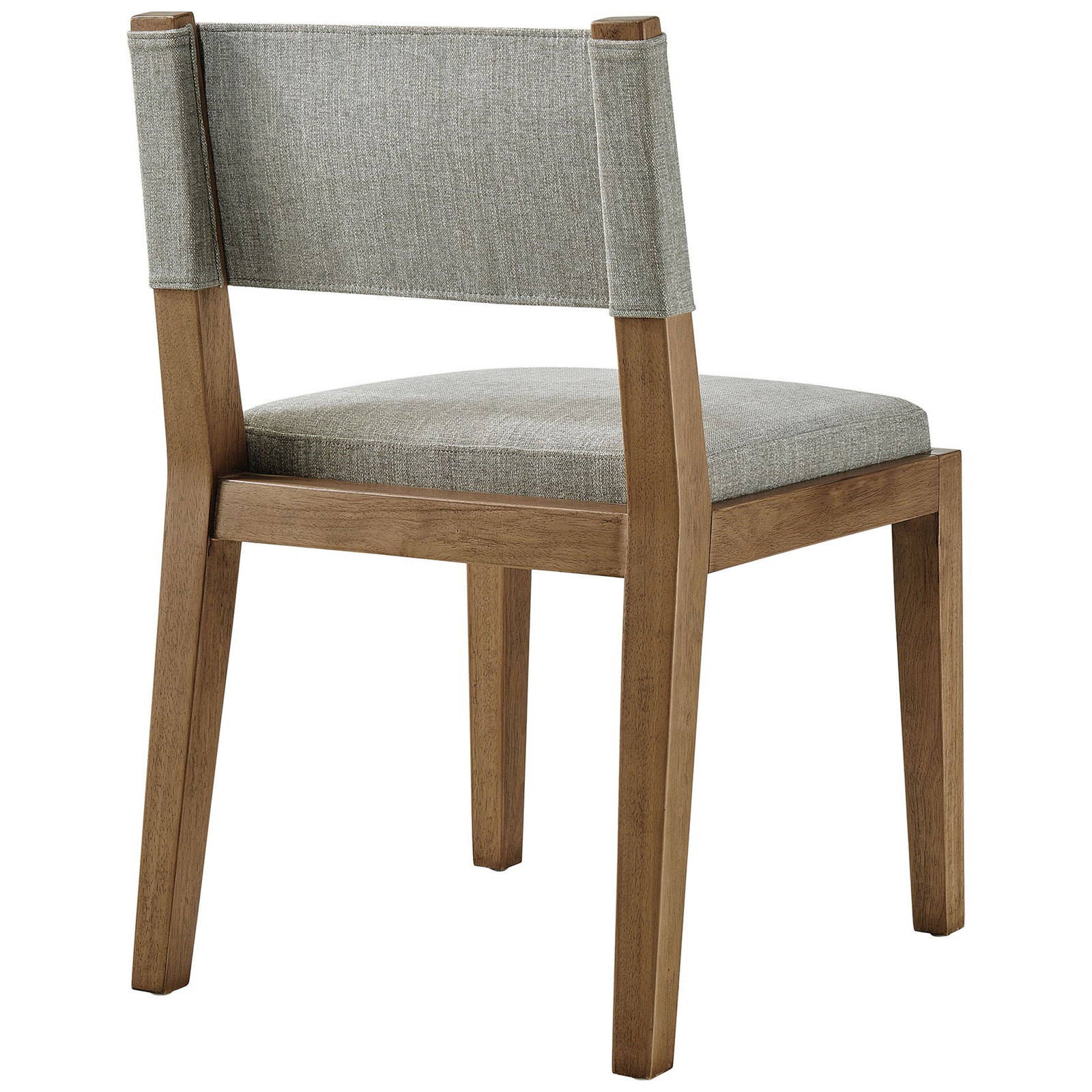 Wheat upholstered dining chair showcasing wraparound back panel and tapered wood frame || EEI-7485-HEW || back_angle_studio