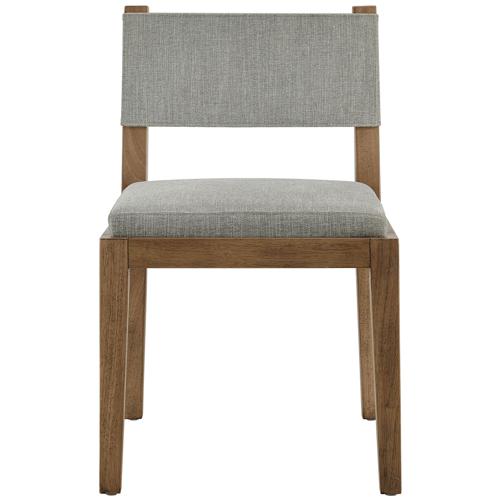 Comfortable armless dining chair with thick wheat fabric seat and clean-lined wood base || EEI-7485-HEW || front_studio
