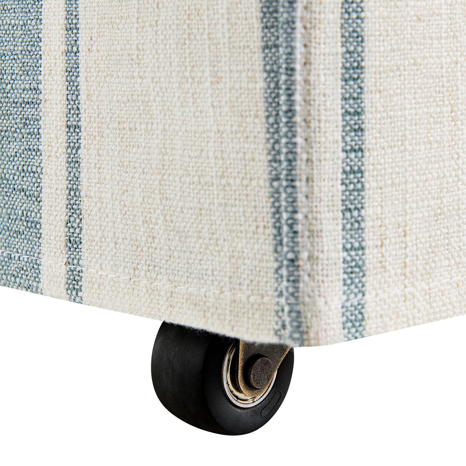 Hidden caster tucked beneath the striped slipcover base for smooth, gliding movement at the table || EEI-7486-BLU || leg_studio