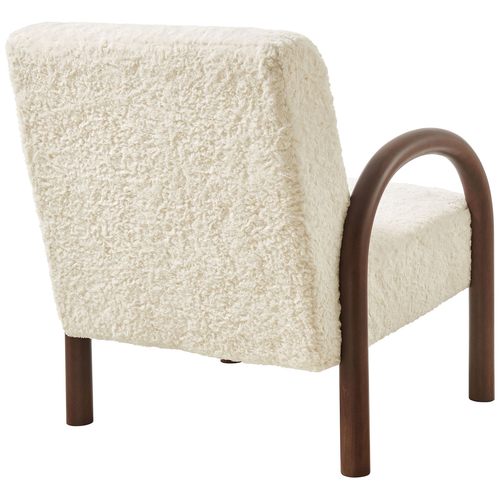 Textured faux shearling back pairs with smooth, rounded wood arms for a warm, modern look || EEI-7488-ECR || back_angle_studio