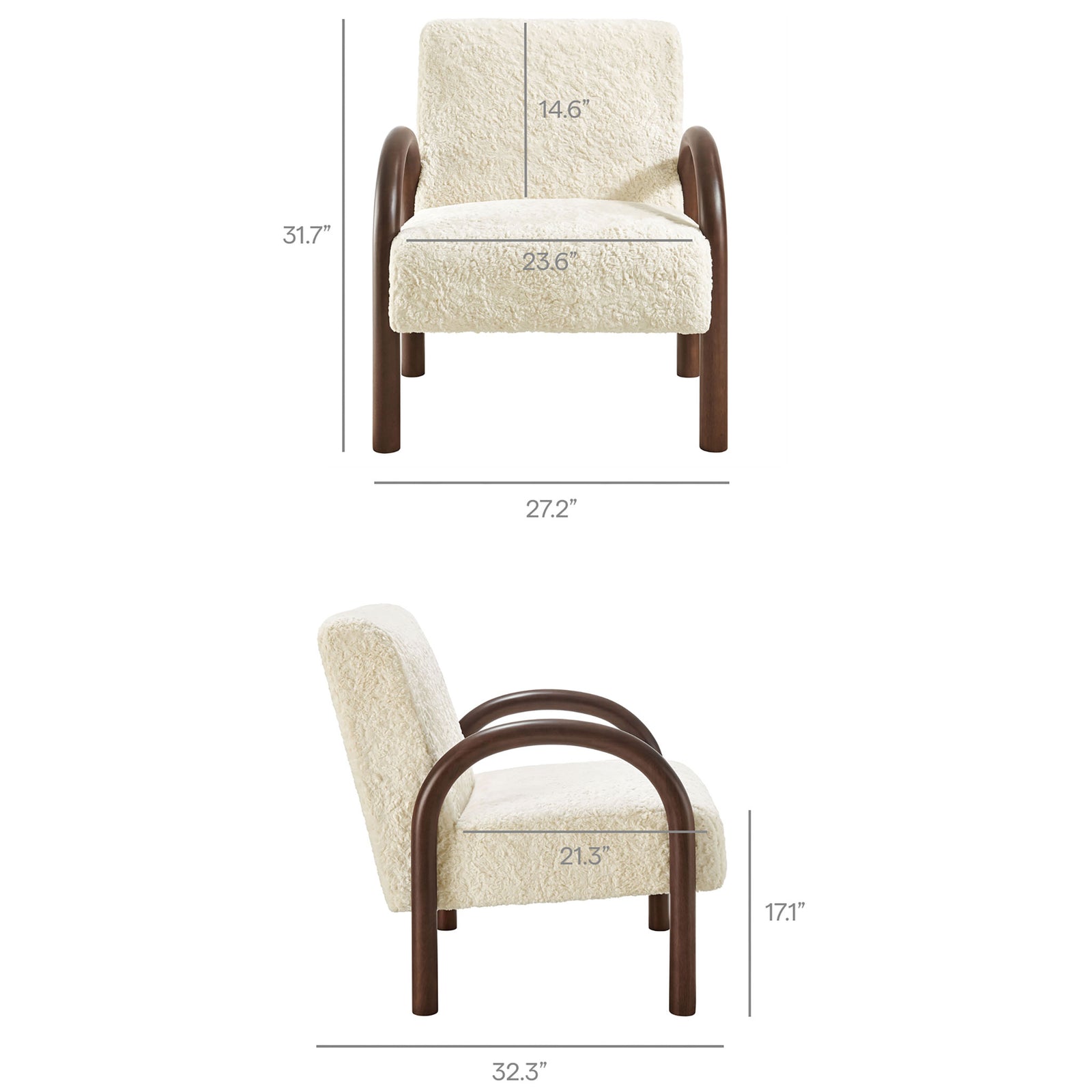 Comfortable proportions with a 32.3 x 27.2 x 31.7 in. footprint and a 17.1 in. seat height. || EEI-7489-ECR || dimension_studio