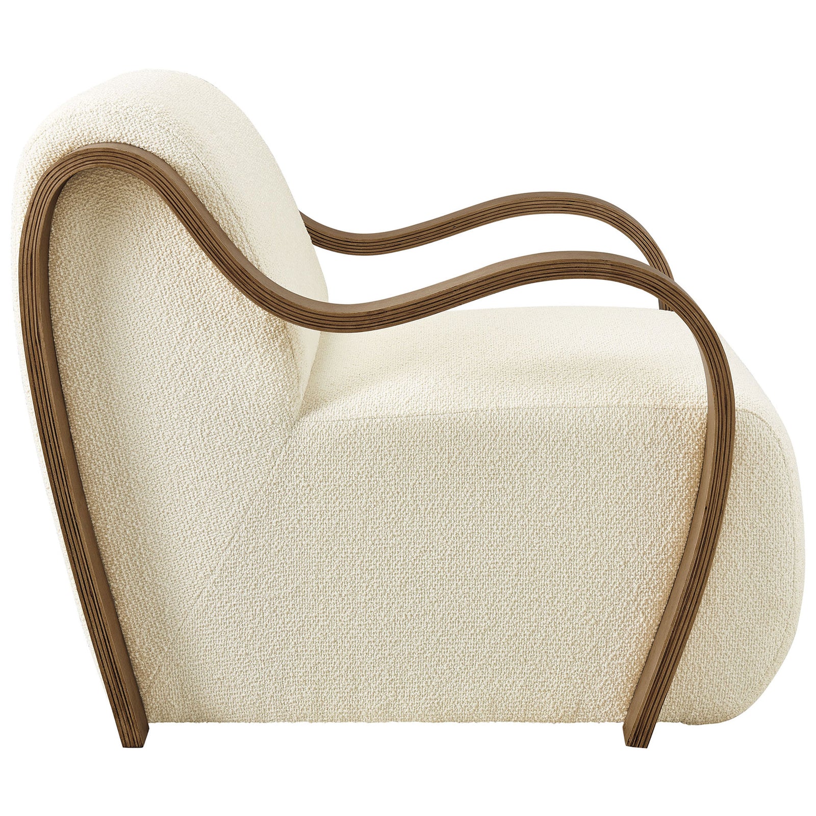 Sinuous side profile highlights the continuous seat and wave-like bentwood arms || EEI-7490-CRE || side_studio