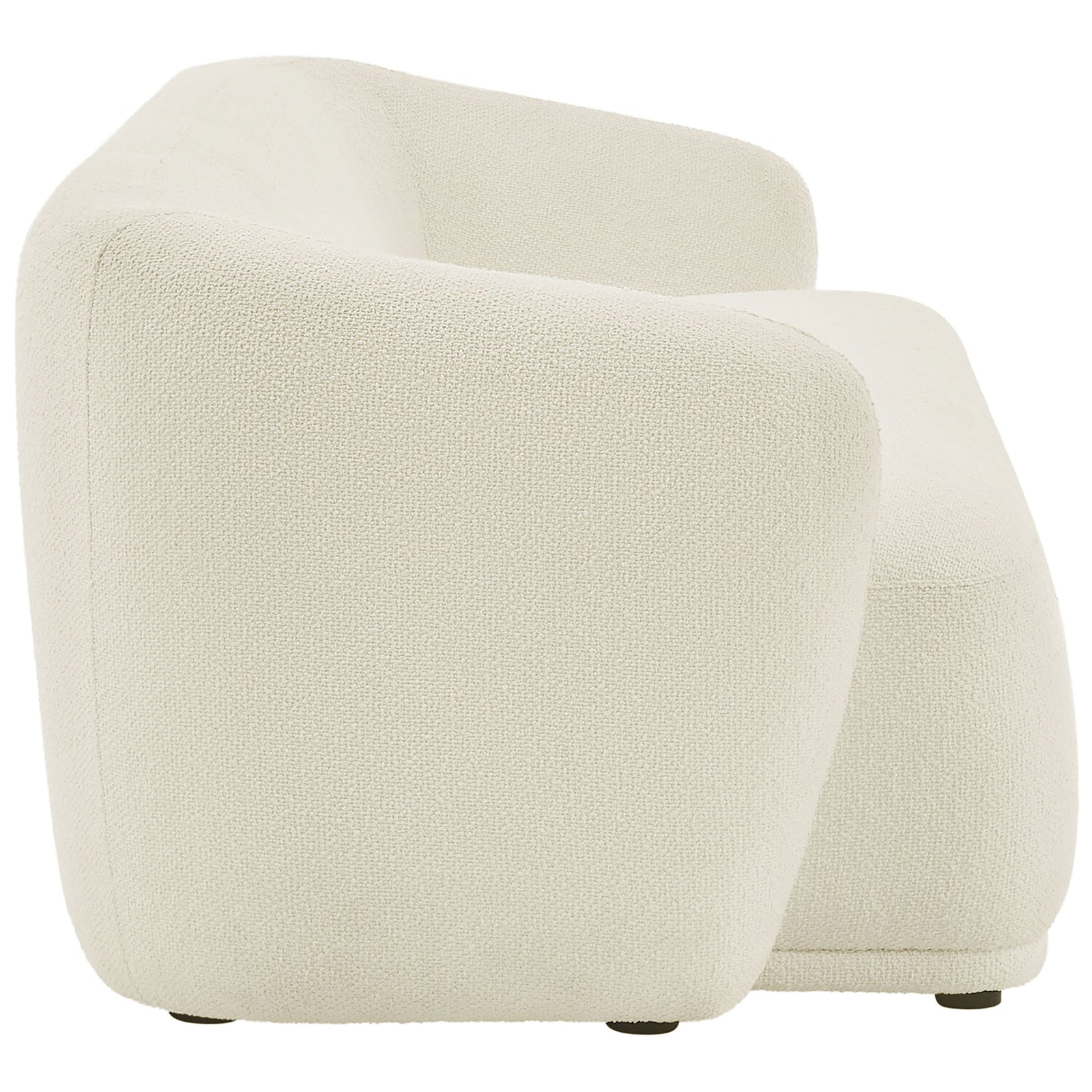 Monica cream boucle sofa showing sculpted arm and continuous seat in a sleek side silhouette || EEI-7501-CRE || side_studio