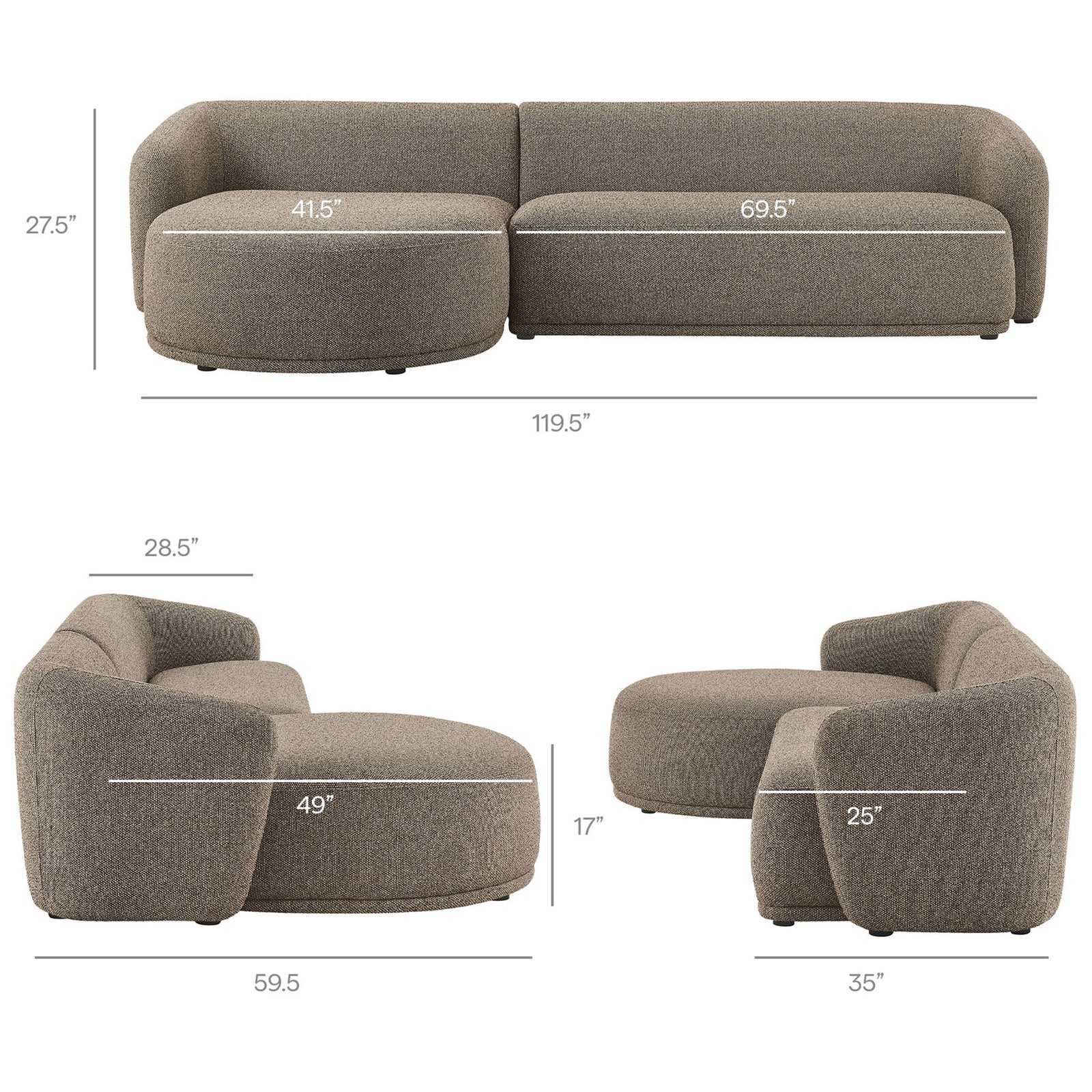 Dimensional overview of the left-facing sectional showing overall width, depth, height, and seat measurements || EEI-7502-ETH || dimension_studio
