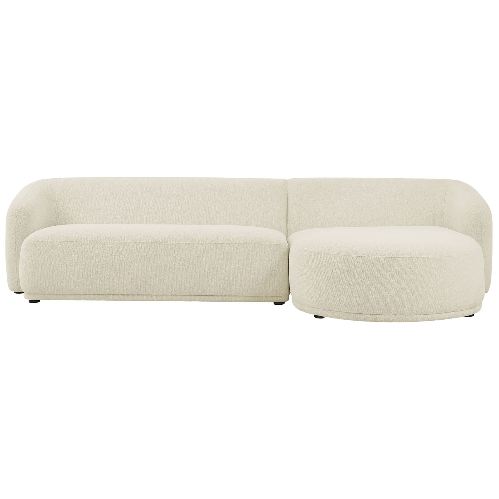 Right facing Monica cream boucle sectional with spacious chaise and low lounge height. || EEI-7503-CRE || front_studio