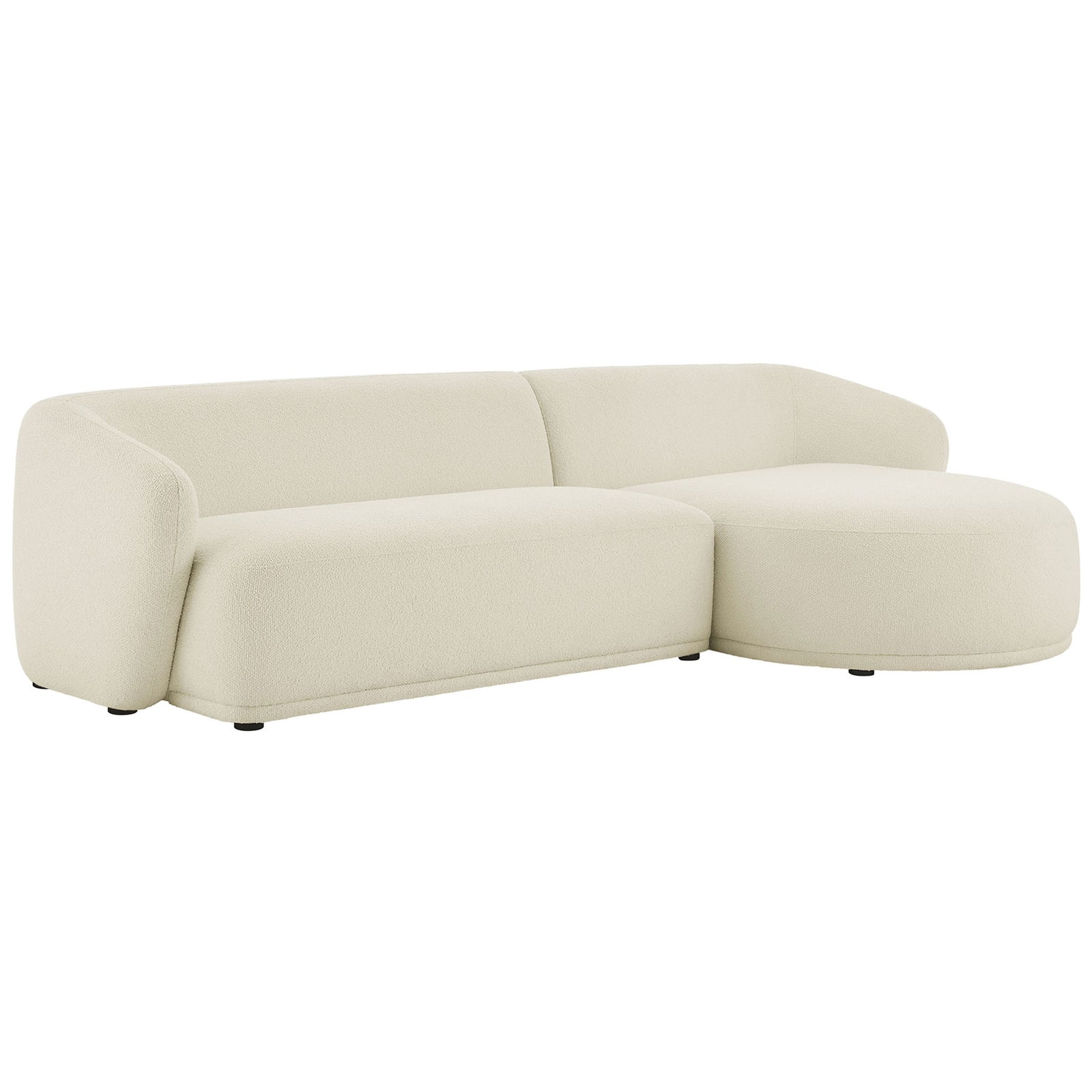 Curved cream boucle sofa with right chaise brings sculptural Monica style to modern spaces. || EEI-7503-CRE || front_angle_studio