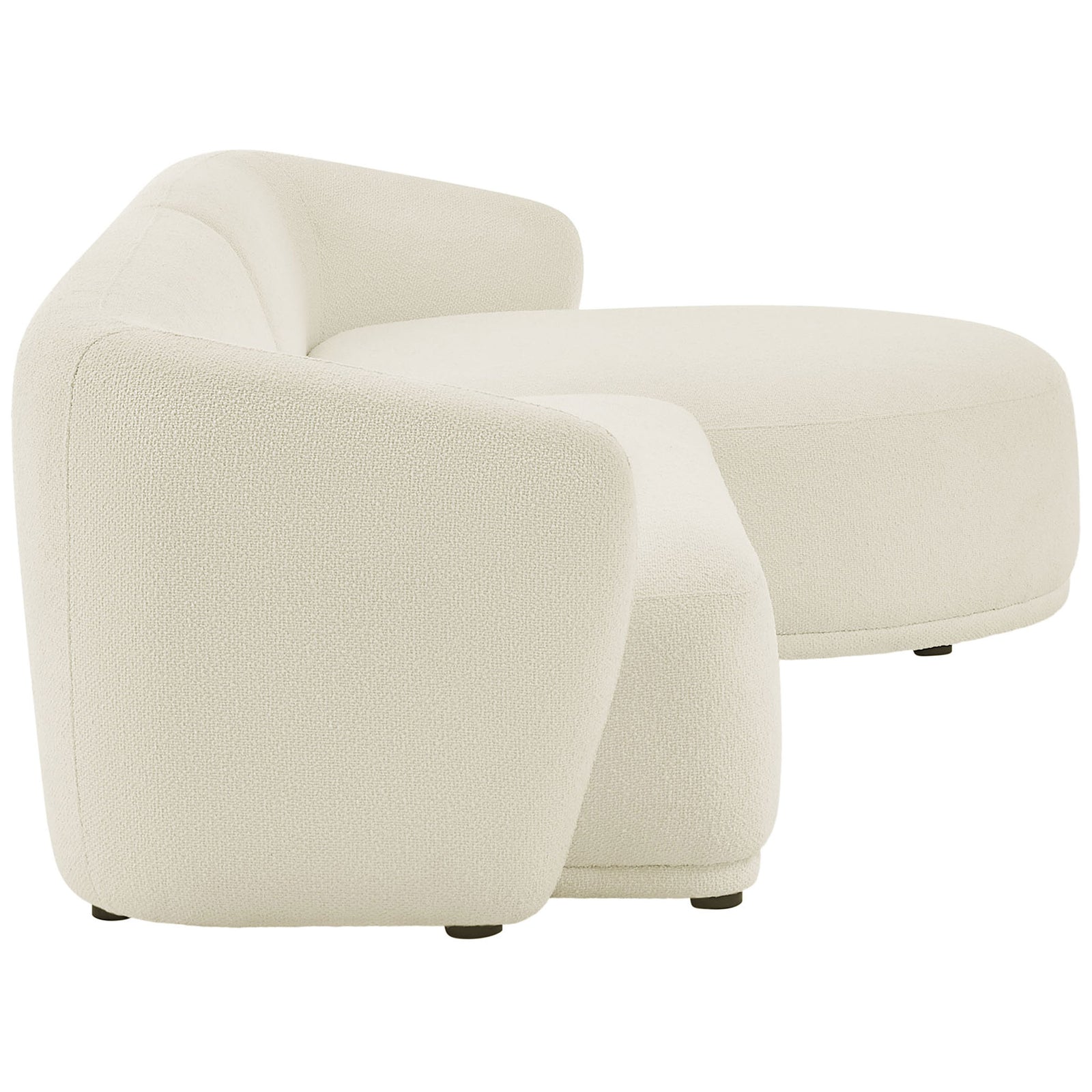 Monica right chaise sectional shows gently sloped back and rounded arm for relaxed support. || EEI-7503-CRE || side_studio