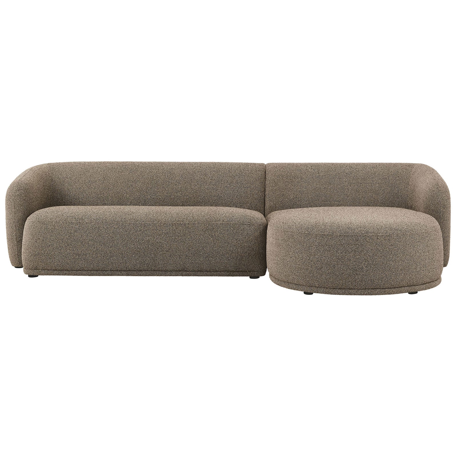 Earth-tone boucle sectional with right chaise, smooth curves, and a streamlined low back || EEI-7503-ETH || front_studio