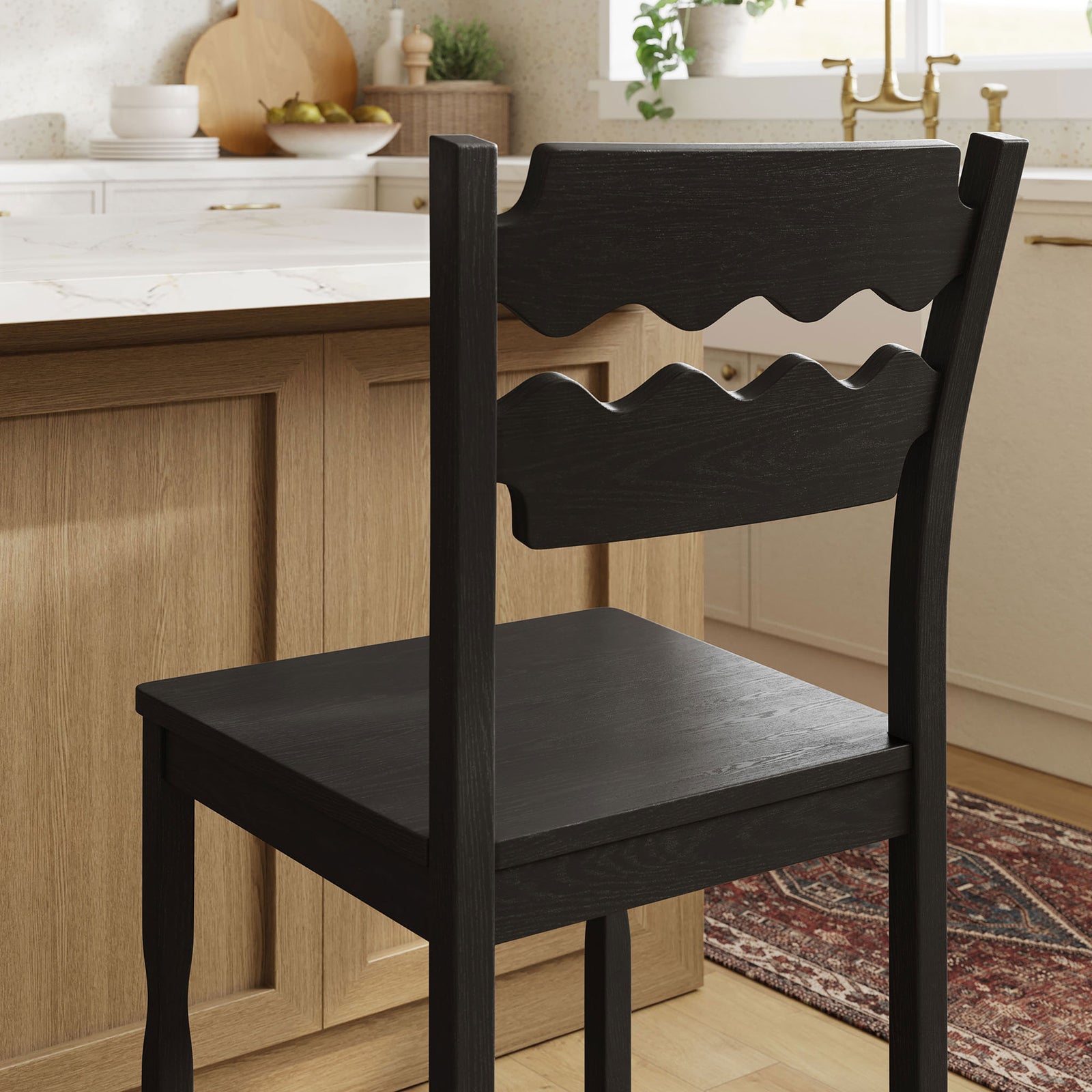 Sculptural wavy back detail enriches everyday kitchen seating || EEI-7505-BLK || detail_room