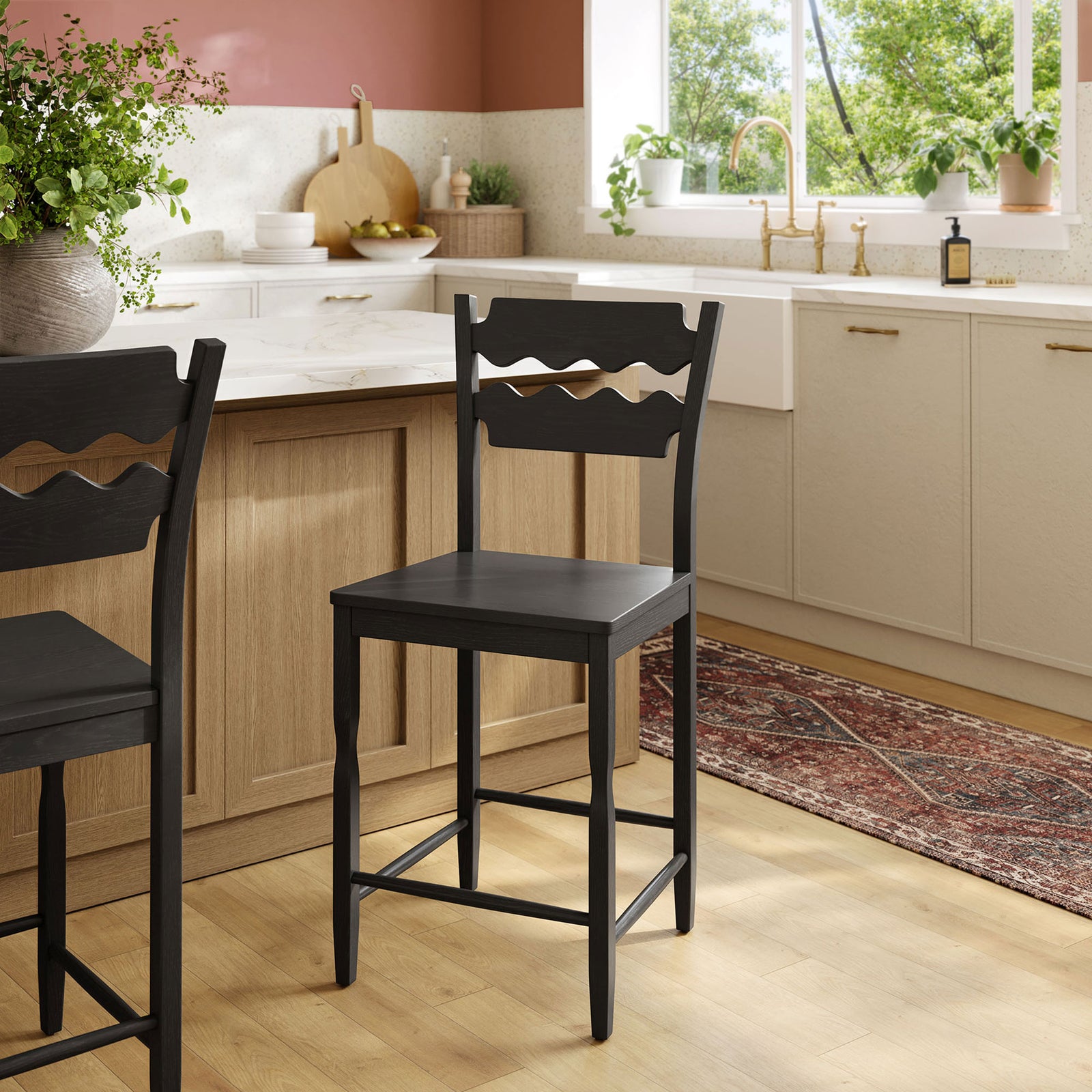 Counter stool adds bold black contrast and cafe-inspired lines to the kitchen || EEI-7505-BLK || front_angle_room