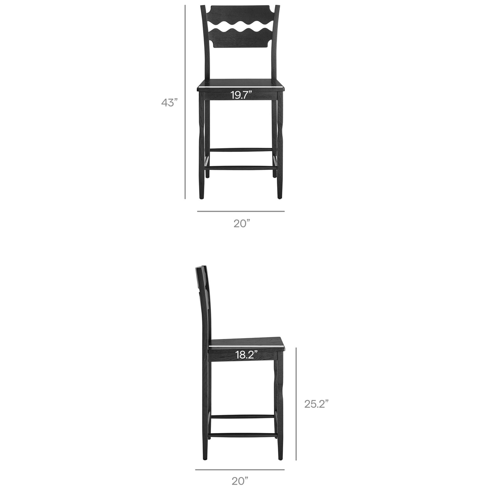Dimensions display 43 inch overall height with a 25.2 inch seat height || EEI-7505-BLK || dimension_studio