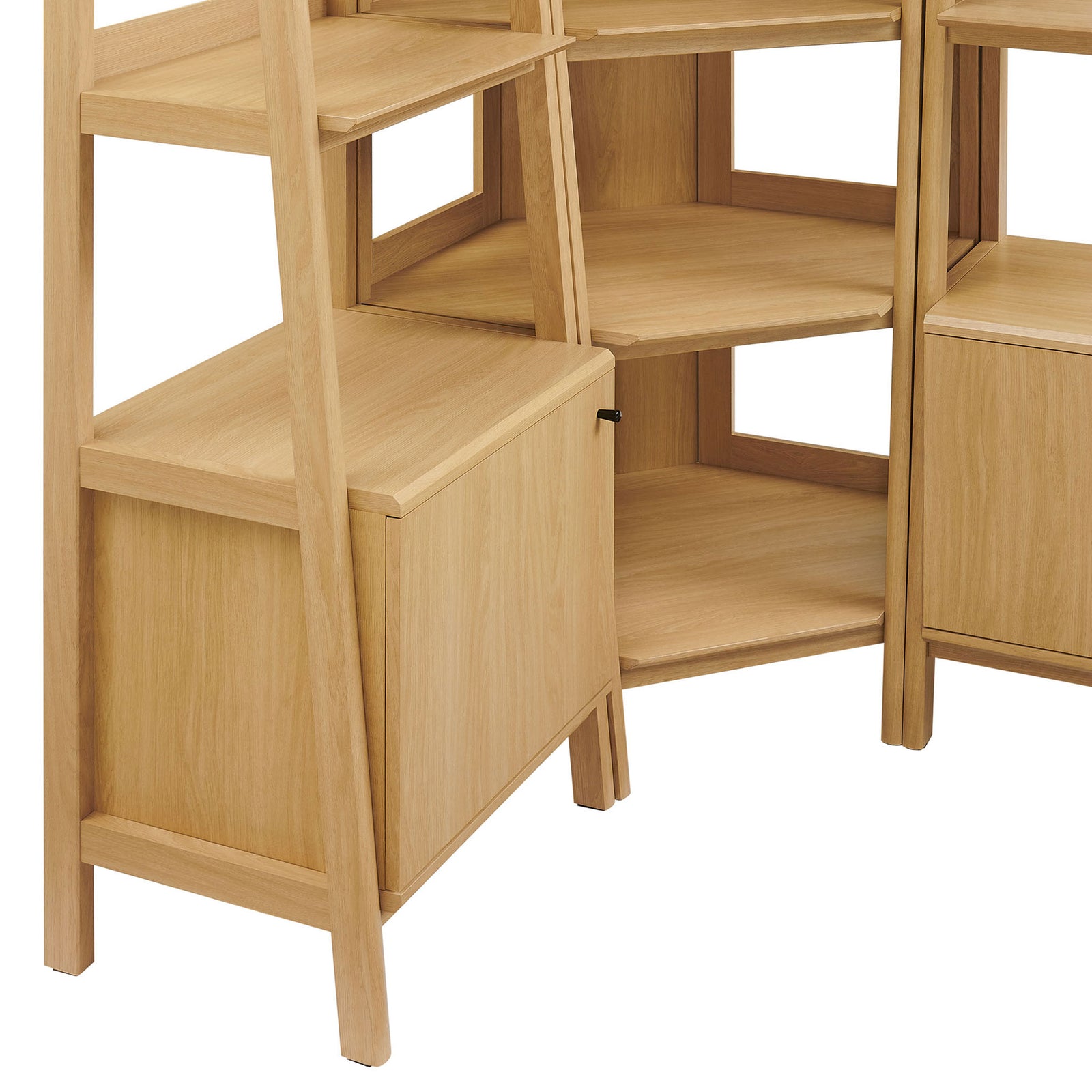 Smooth oak laminate and clean joinery on the lower cabinet and corner shelf || EEI-7511-OAK || detail_studio