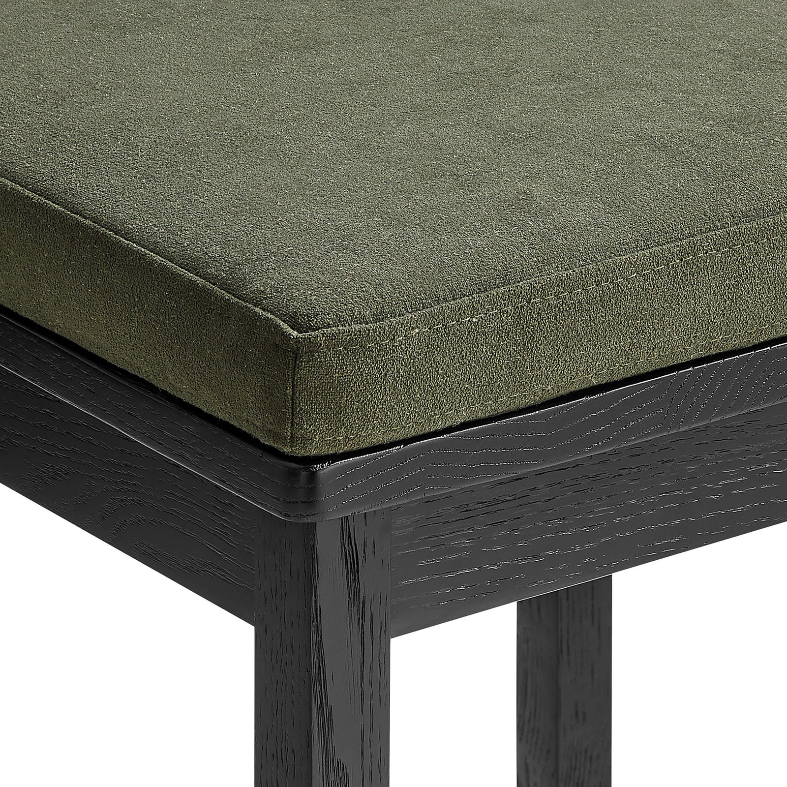 Textured sage cushion with piped edges sits snug on the black wood seat || EEI-7518-BLK-SGE || detail_studio
