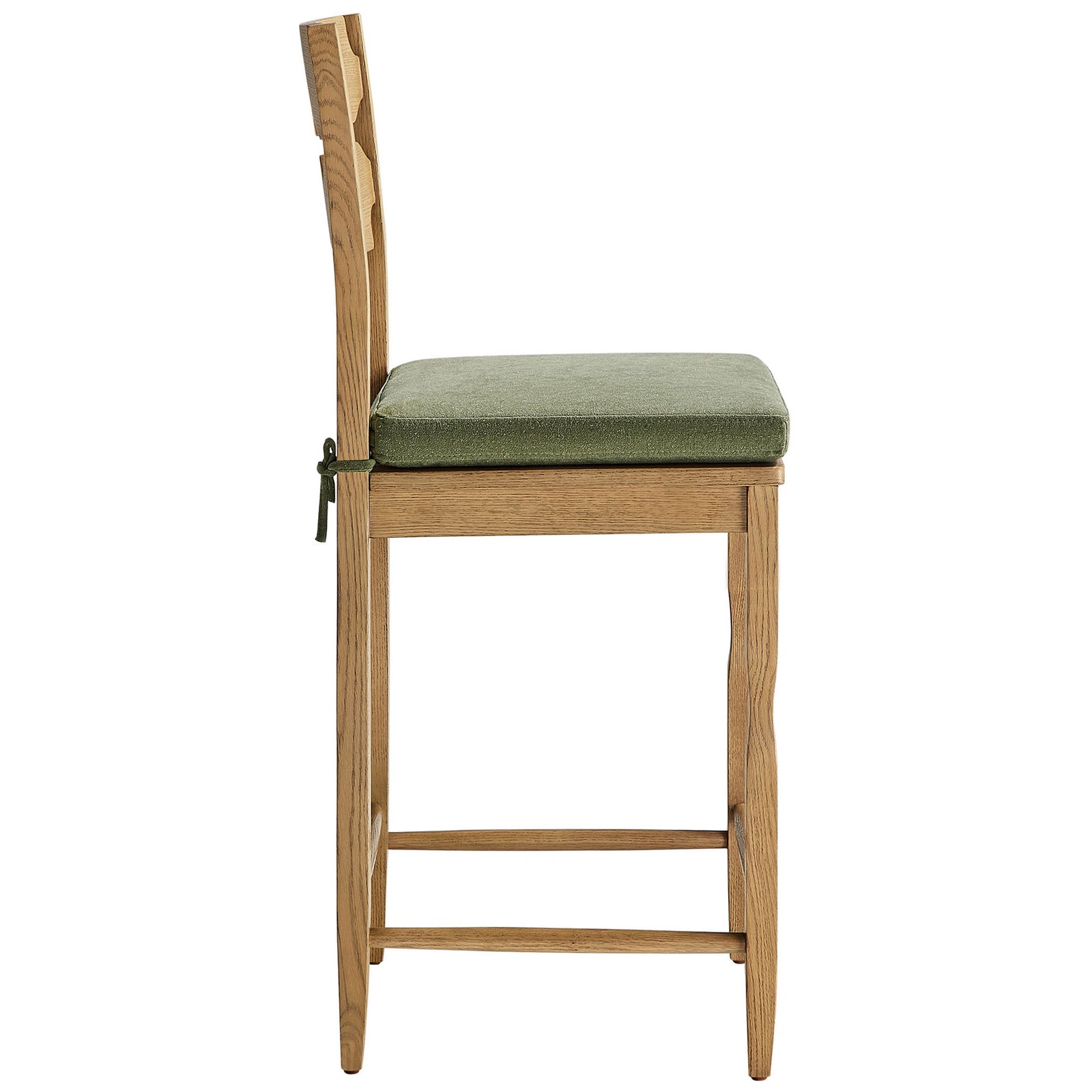 Slim oak frame with gentle leg curves and a plush, neatly tailored sage cushion || EEI-7518-WOA-SGE || side_studio