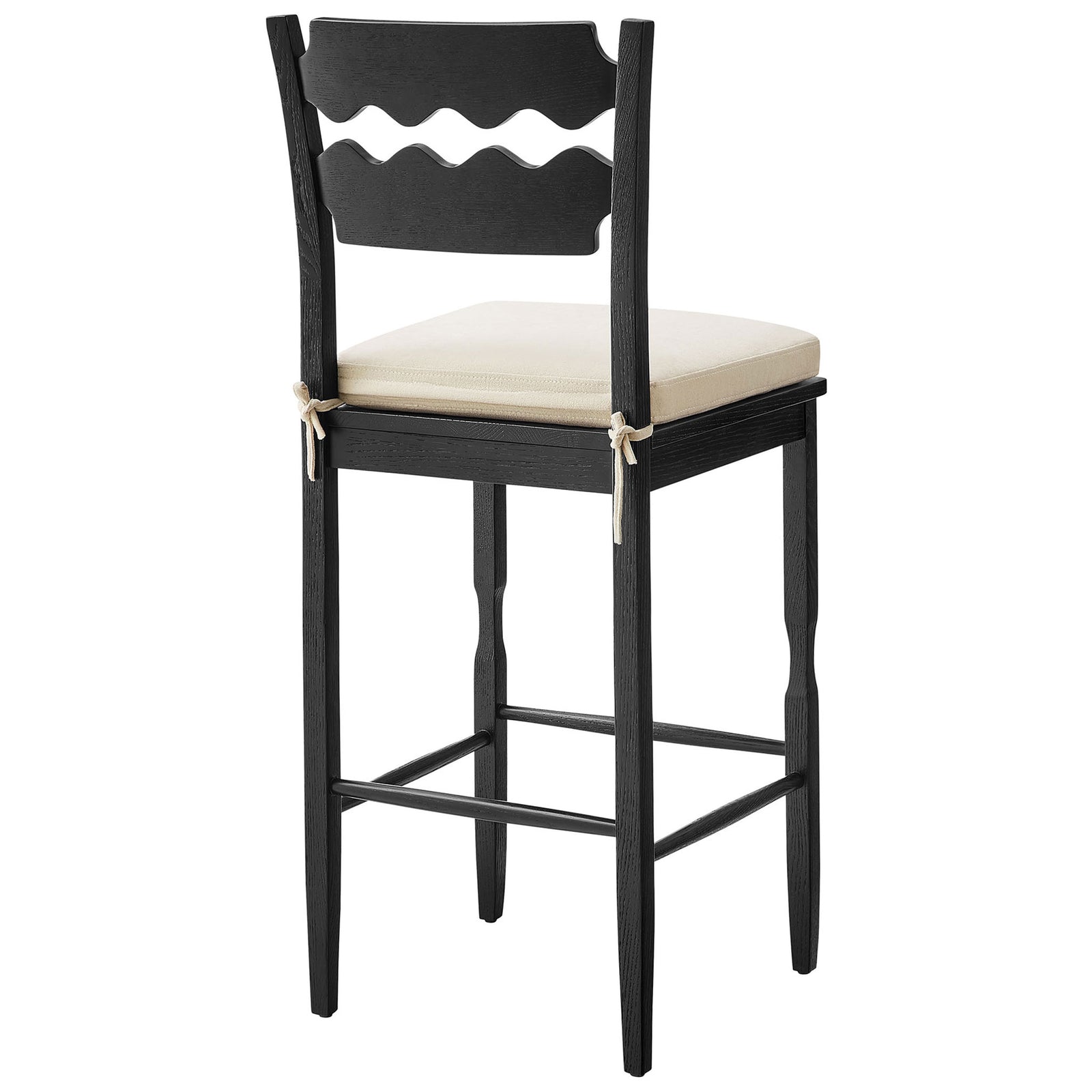 Double-wave back design stands out while the cushion ties keep seating secure and tidy || EEI-7519-BLK-LIN || back_angle_studio
